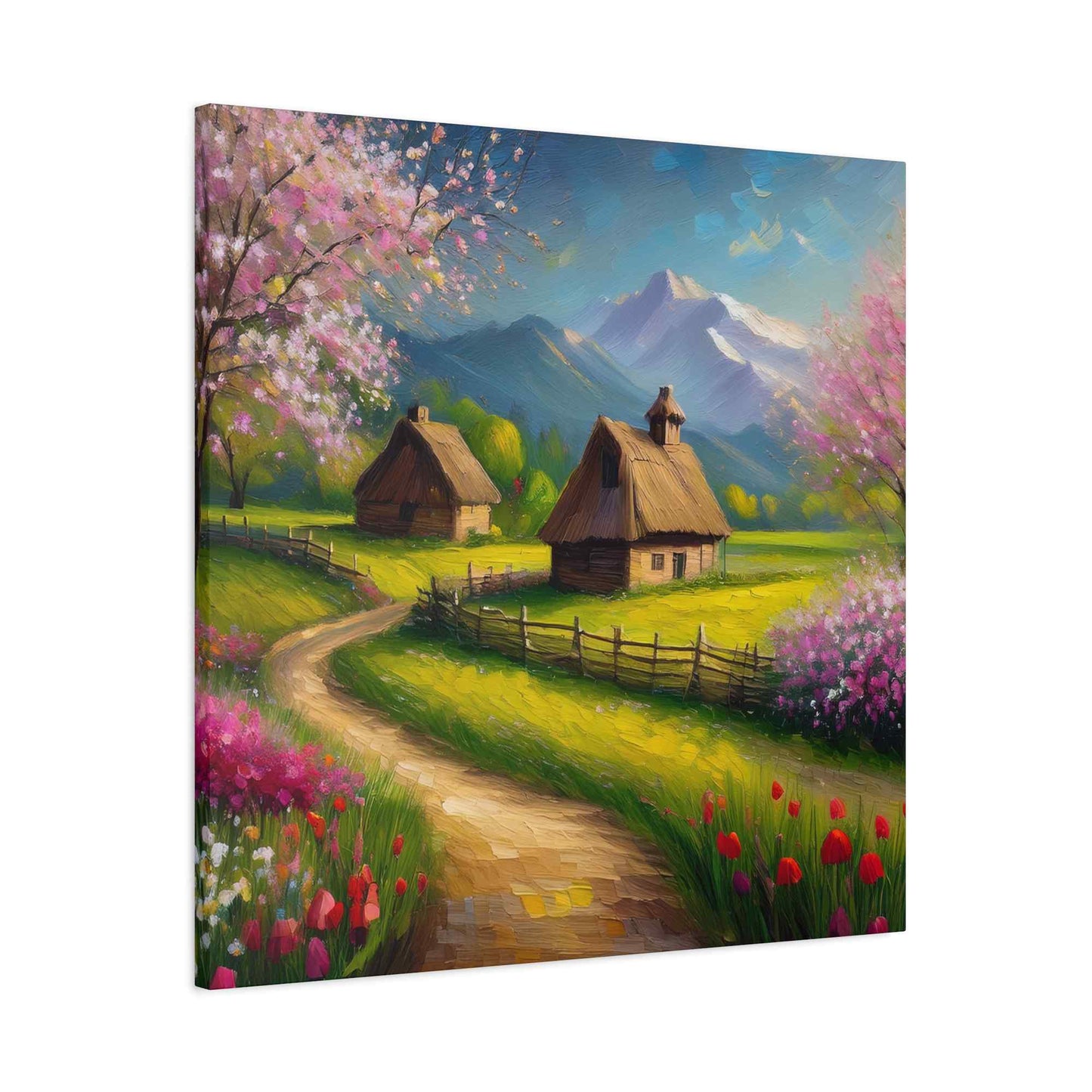 Countryside Spring Print Canvas, Oil Paint Print 20x20, 24x24, 30x30, 32x32, 36x36 Art Design Pine-Wood Inner Frame MC-108