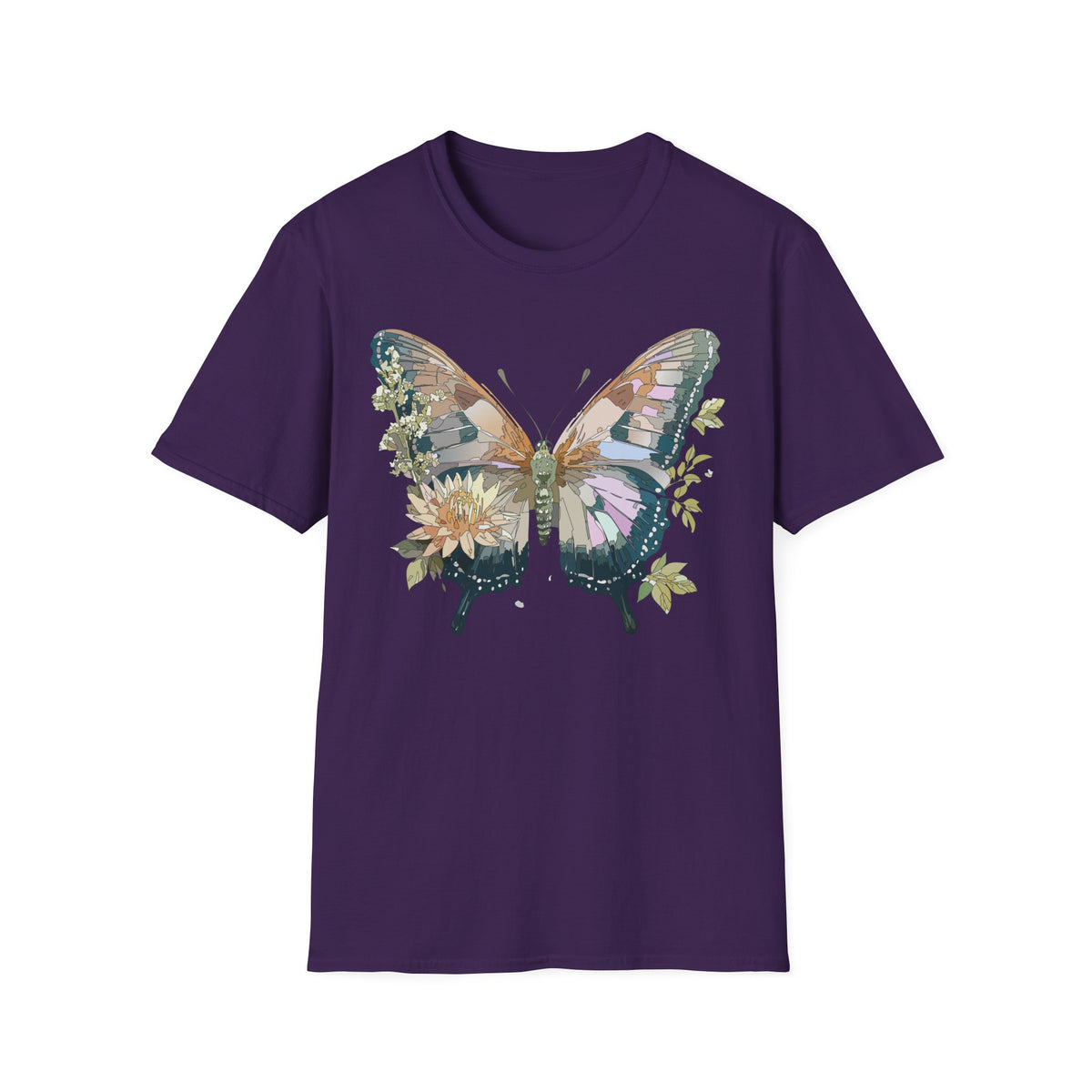 Butterfly Floral T-Shirt — Watercolor Garden Wings Graphic Design Unisex 100 Cotton Gildan T-Shirt