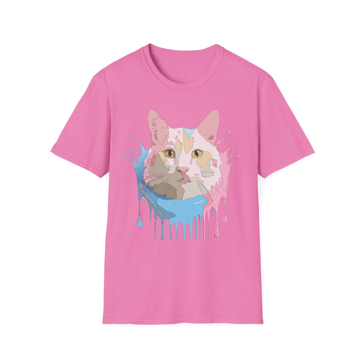 Pastel Drip Cat Portrait T-Shirt | Watercolor Cat Face