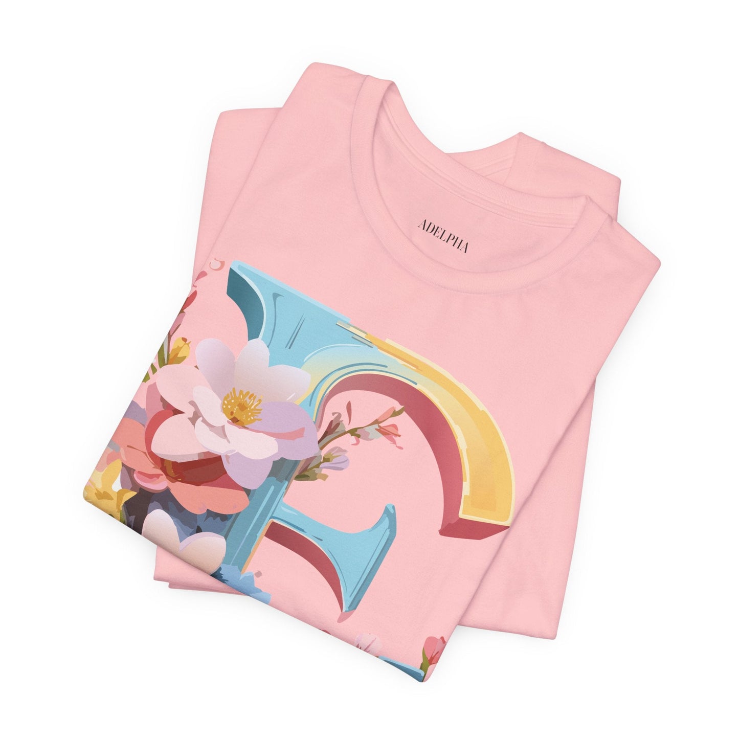 Letter E Shirt Unisex Graphic Tee Short Sleeve Vintage Inspired Art Design Adelpha