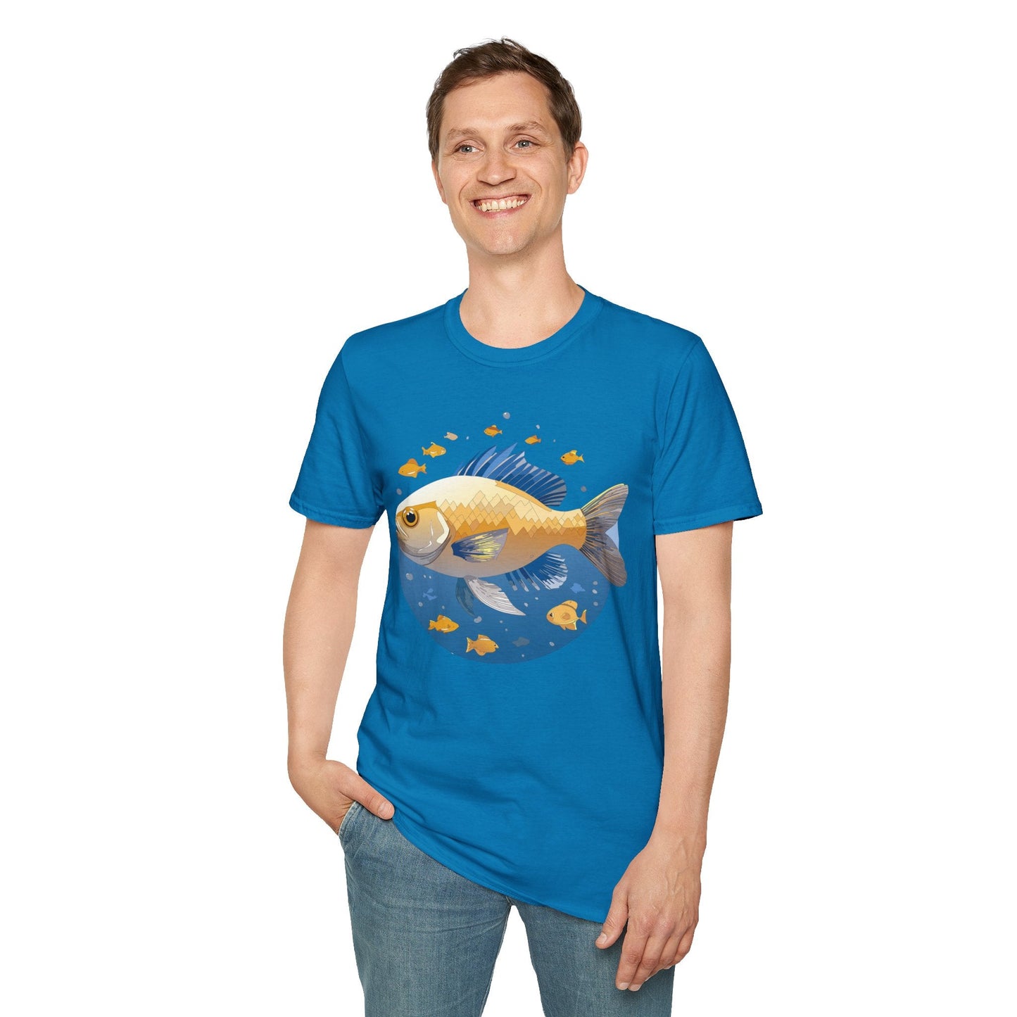 Fish Art Graphic Tee Shirt Unisex Gildan Softstyle 64000 100 Percent Ring Spun Cotton