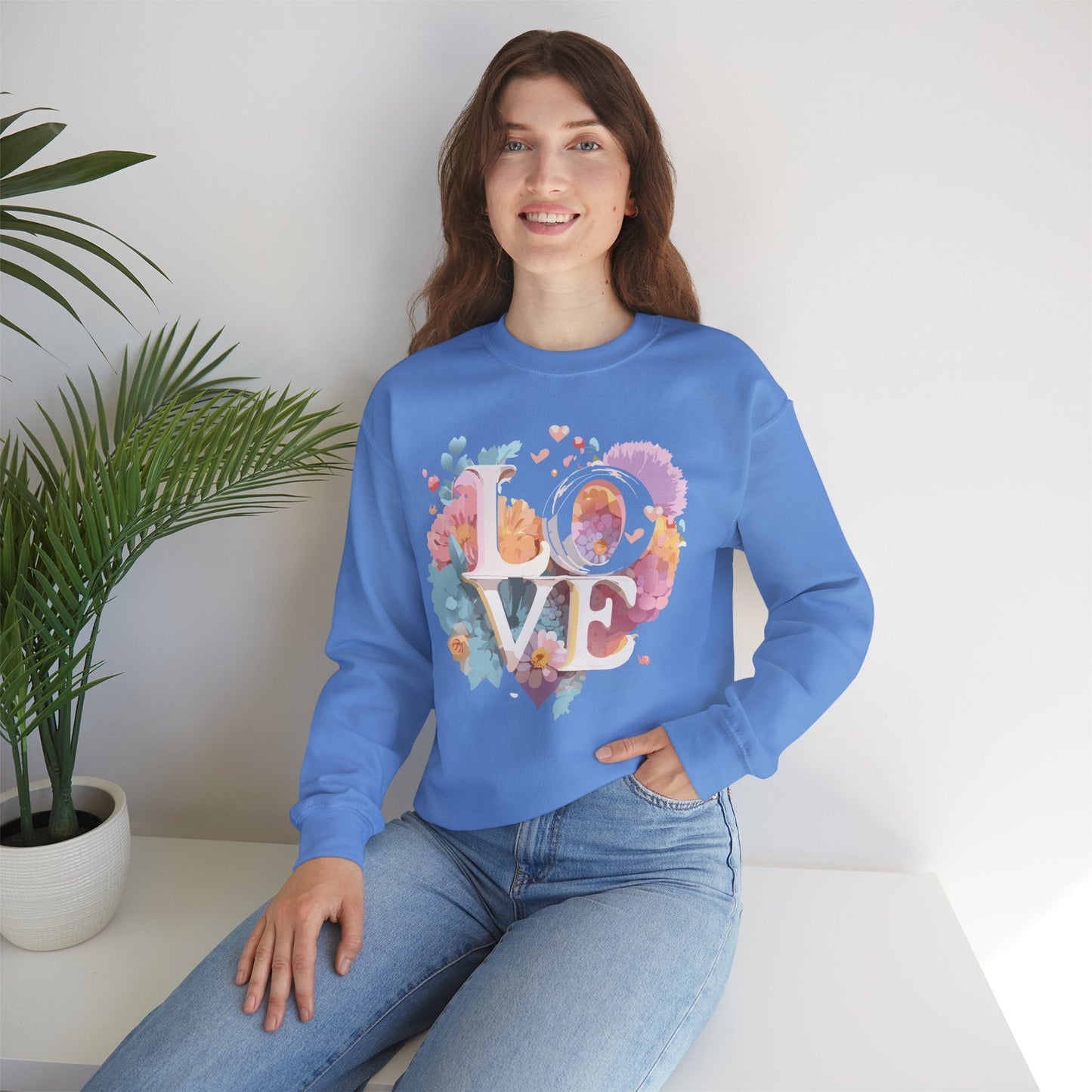 Floral Love Sweatshirt For Valentines Day Unisex Crewneck 50 50 Cotton Polyester Gildan 18000