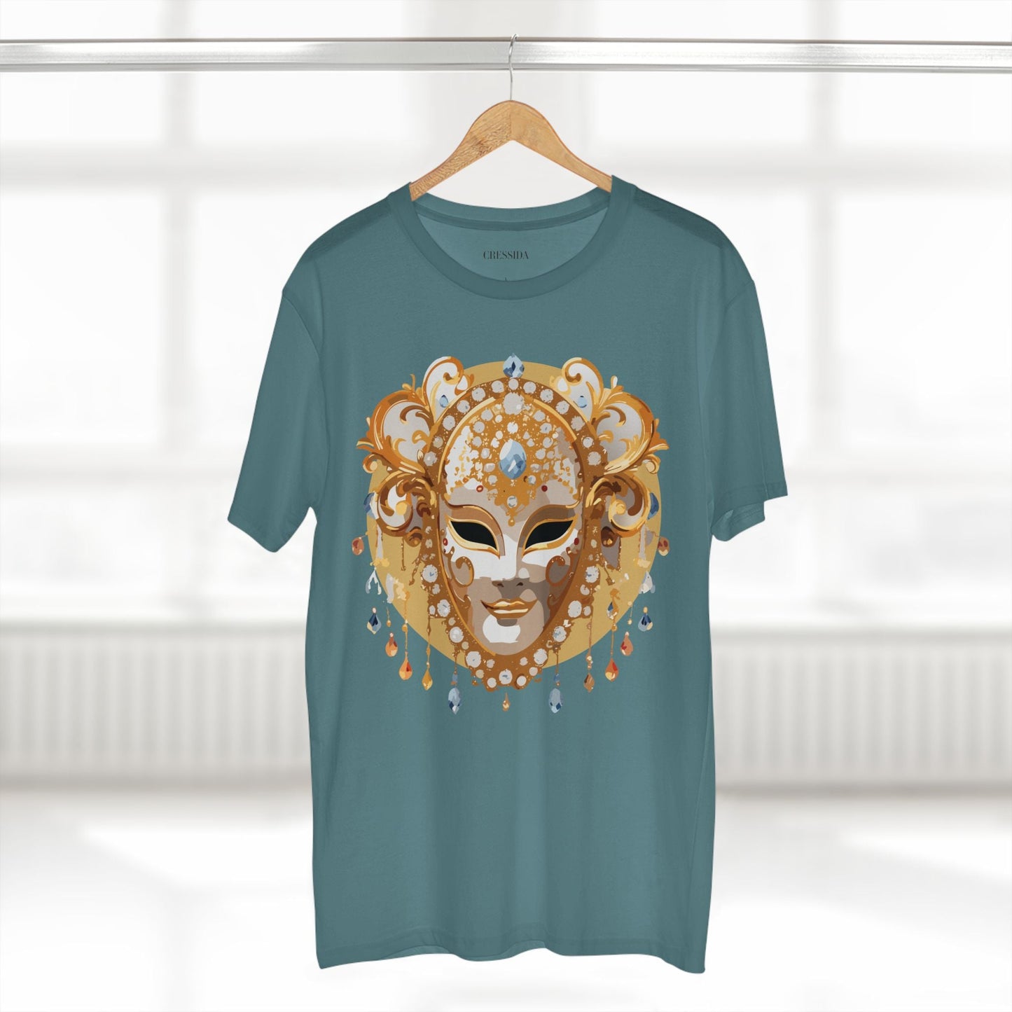 Carnival Mask Graphic T-Shirt Unisex 100 Cotton With Antique Gold Art Design Tee 14