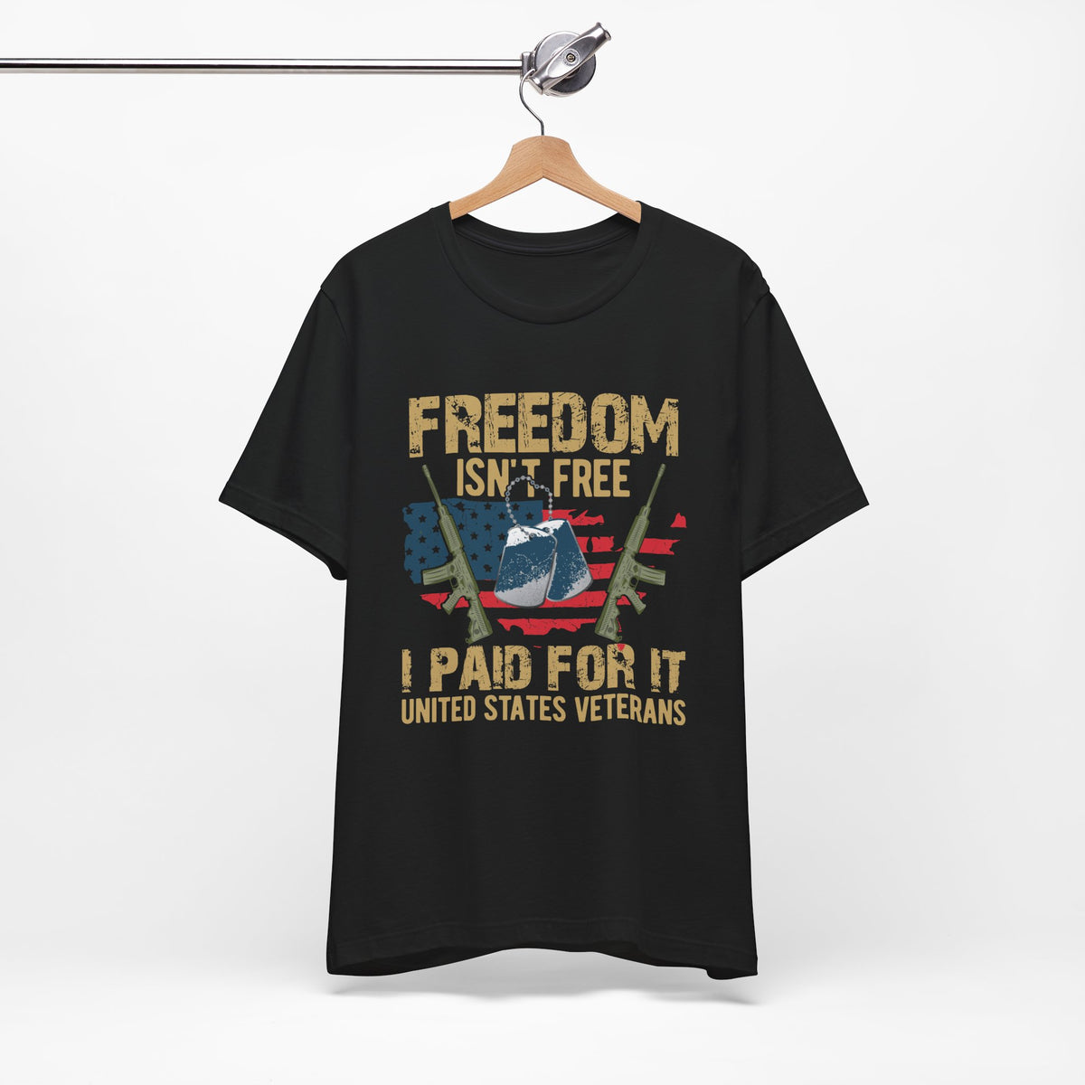 Freedom Isn't Free Paid For It Veterans T-Shirt American Flag Combat Helmet Unisex Cotton Tee v19