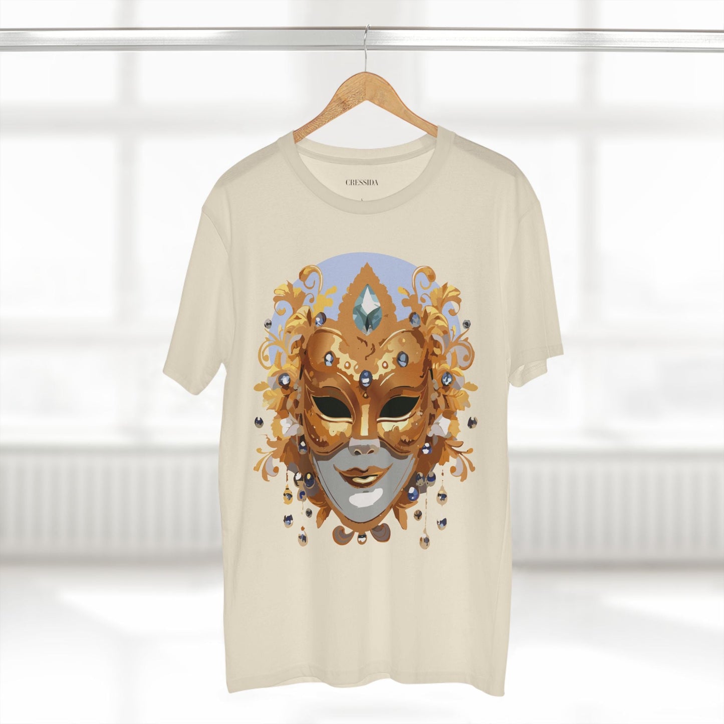 Carnival Mask Graphic T-Shirt Unisex 100 Cotton With Antique Gold Art Design Tee 1