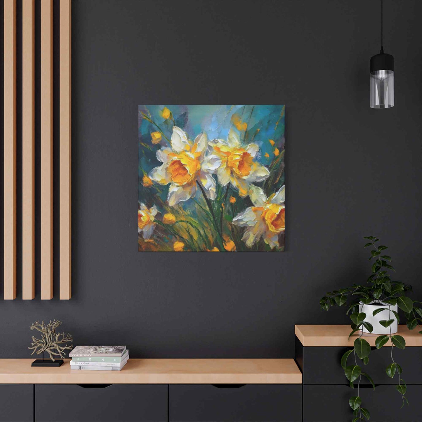Narcissus Print Canvas, Floral Oil Paint Print 20x20, 24x24, 30x30, 32x32, 36x36 Art Design Pine-Wood Inner Frame MC-175
