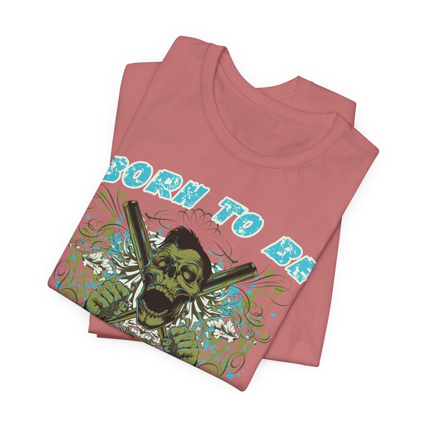 Born To Be Cage Fighter Tee Skull Crossed Knives Graphic T-Shirt