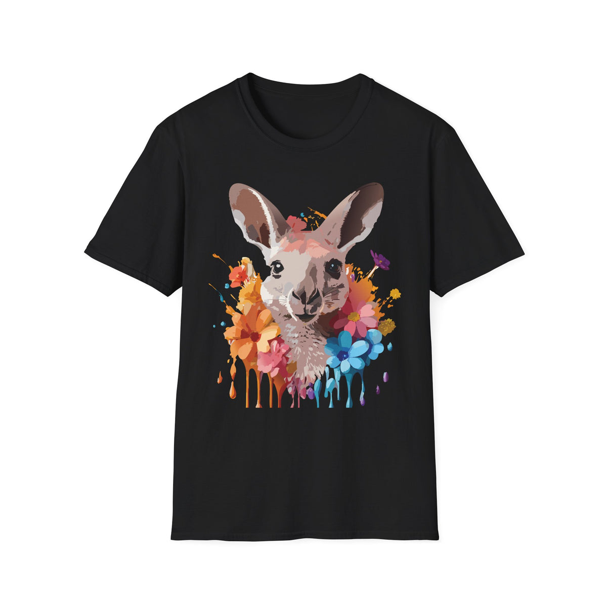 Colorful Watercolor Kangaroo T-Shirt | Splash Floral Wildlife Tee