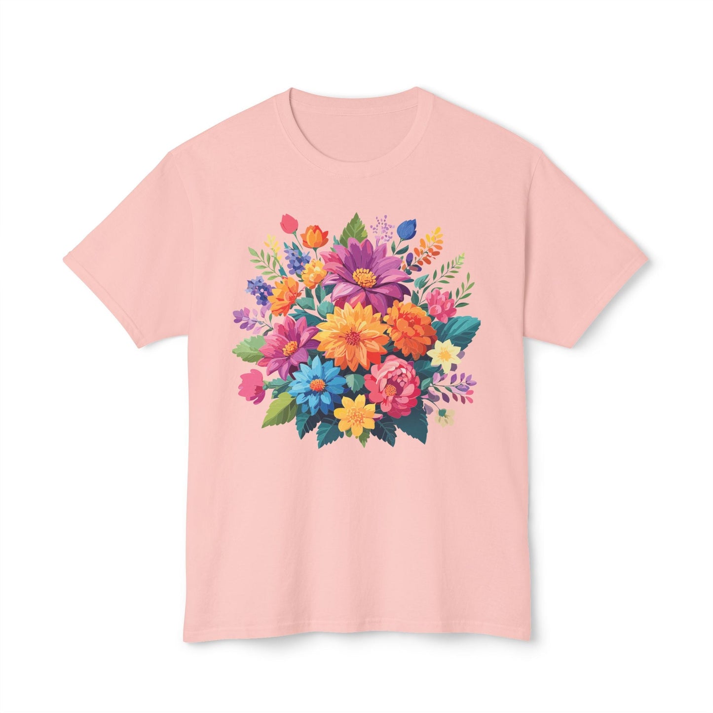 Unisex HD Cotton T Shirt With Floral Art Print Vintage Flowers Tee For Everyday Style