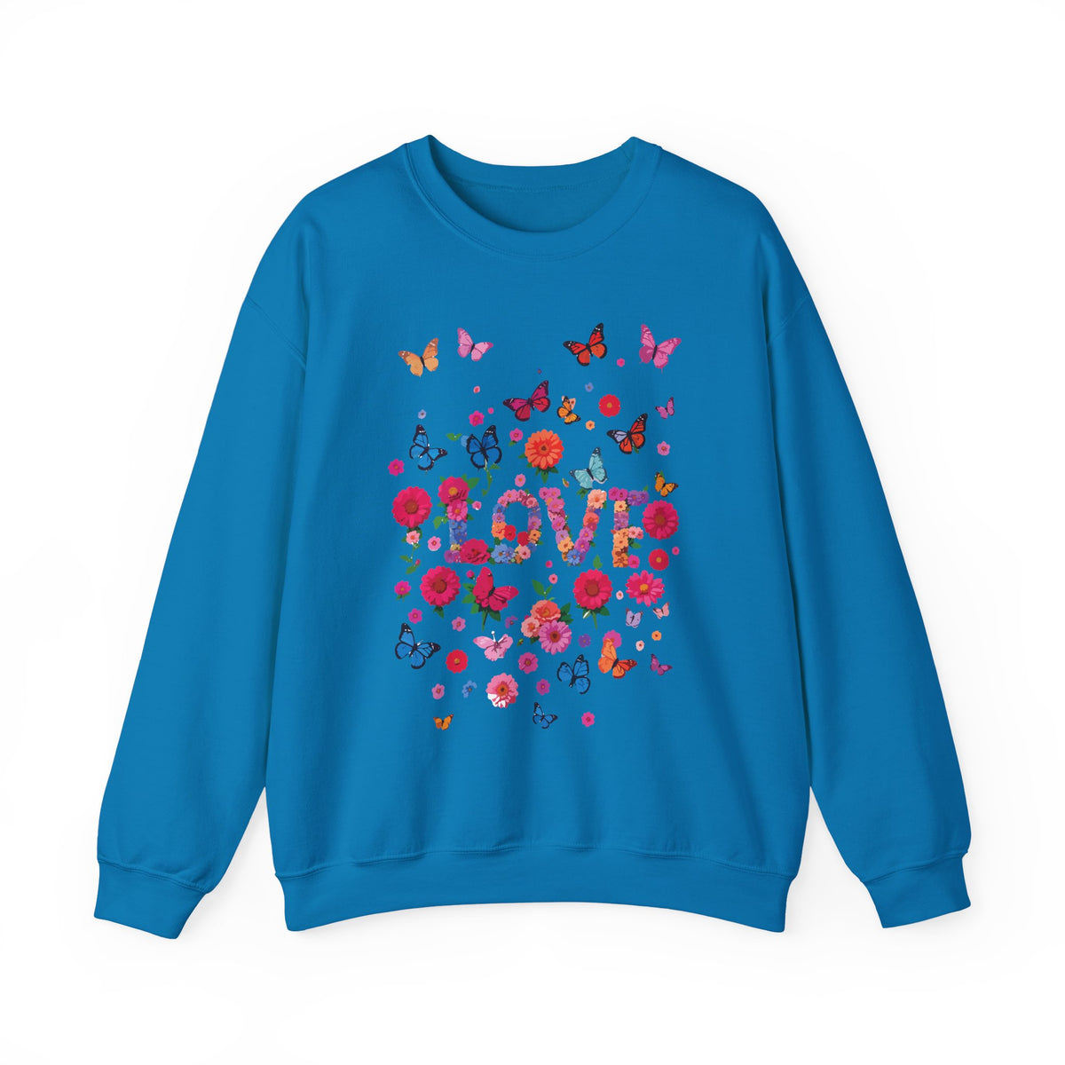 Unisex Floral Love Sweatshirt, Love Floral Sweatshirt, Floral Butterfly Sweatshirt, 50/50 Cotton-Poly Valentine's Day Sweatshirt 07