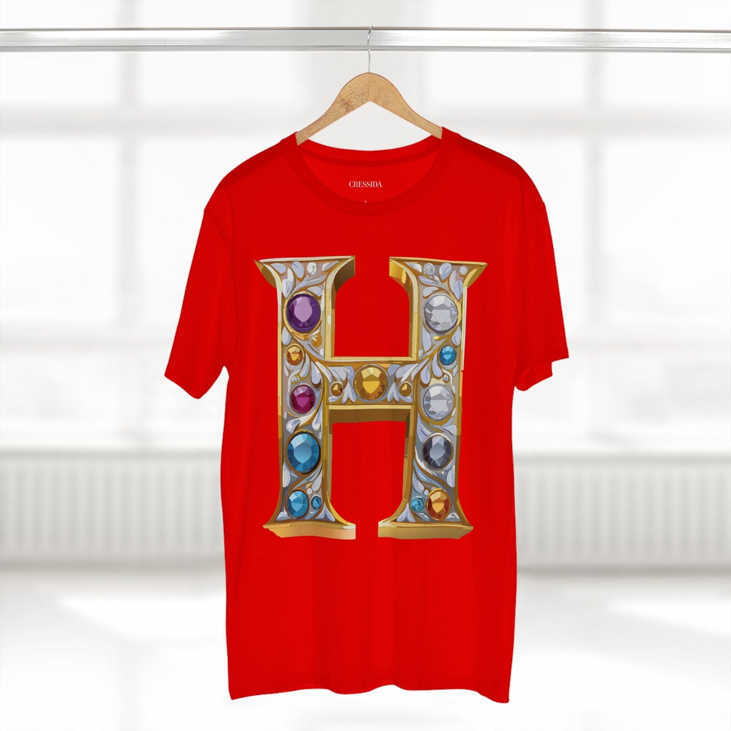 Letter H Graphic Design Tee Unisex 100 Cotton With Antique Gold Letters Artwork T-Shirt
