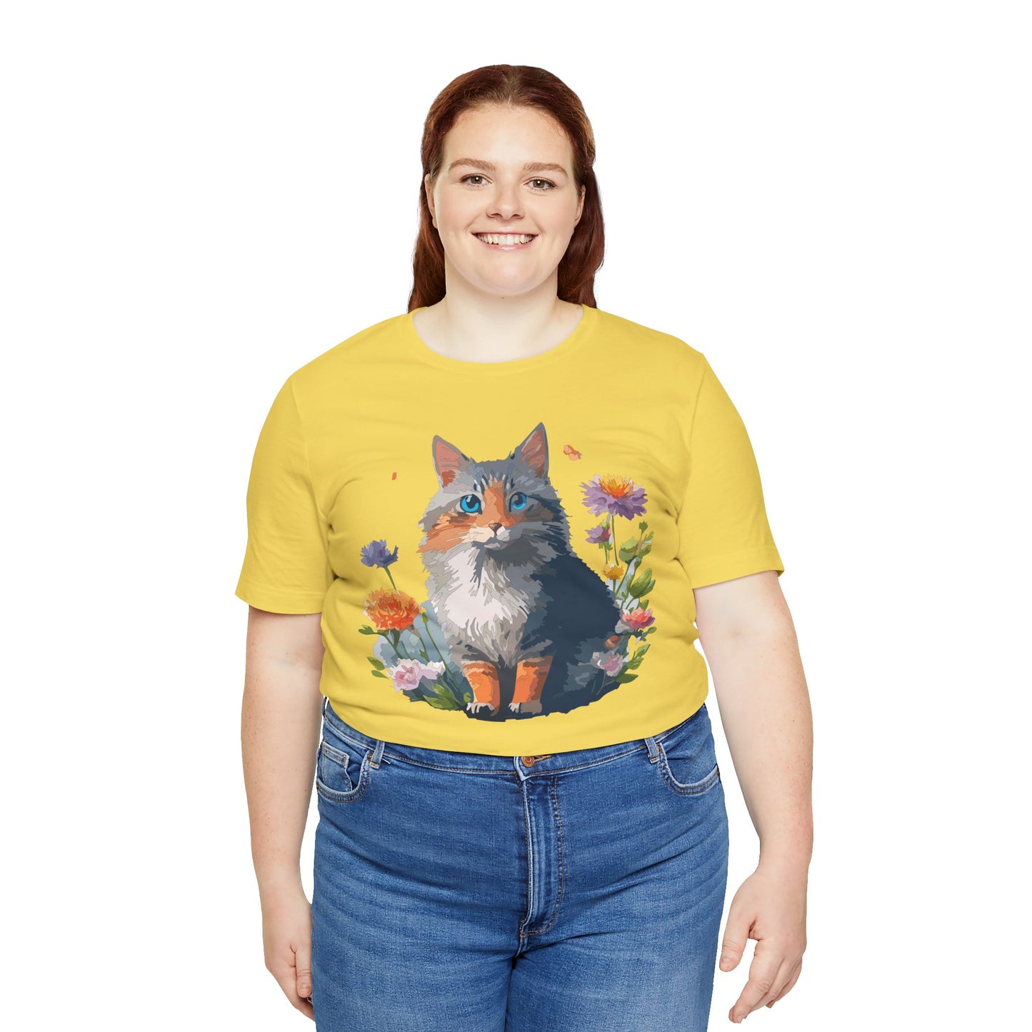 Floral Cat Tee, Animal Shirt, Cat Shirt, Floral Tee, Flower T-shirt, T-Shirt with Animal, Summer Top with Art Design