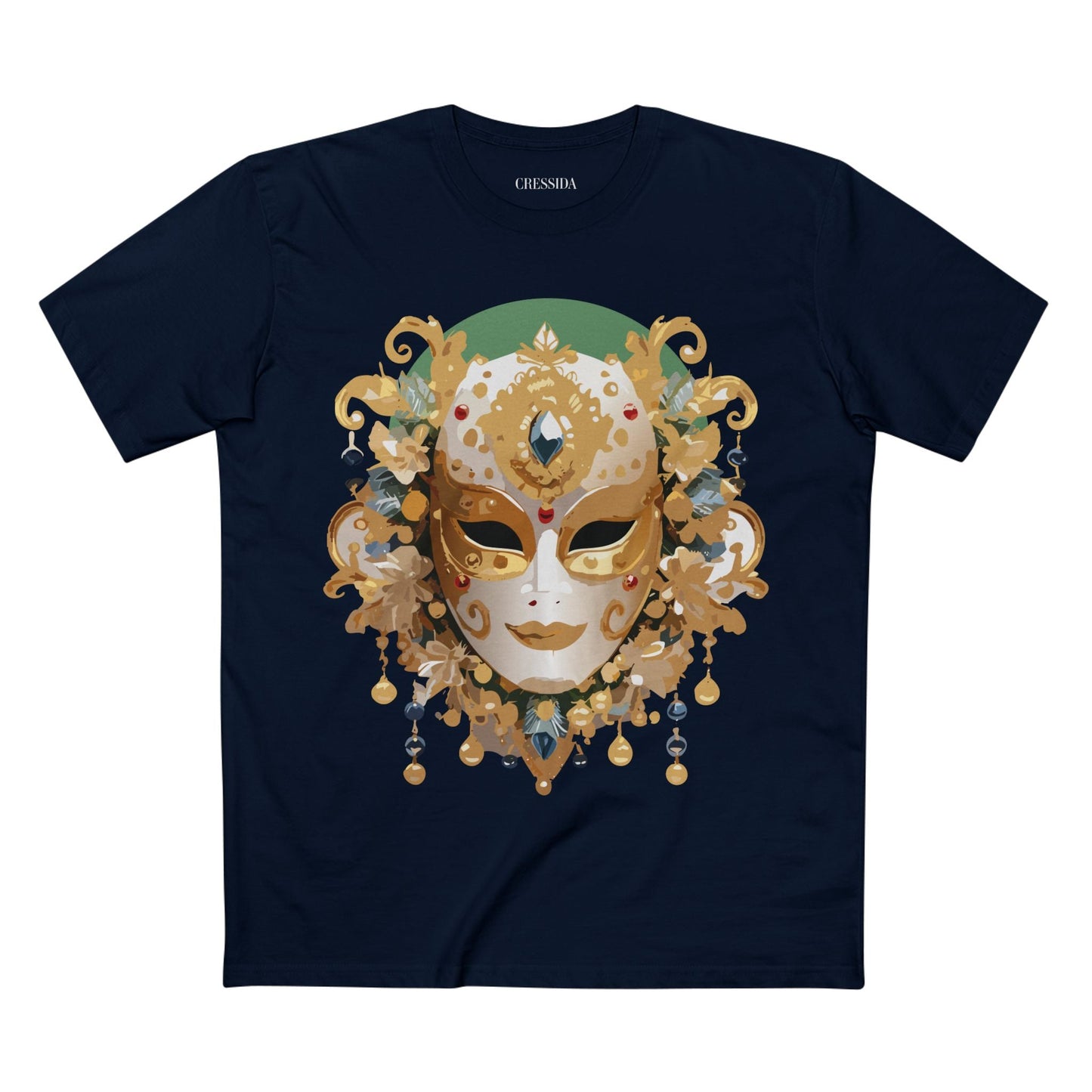 Carnival Mask Graphic T-Shirt Unisex 100 Cotton With Antique Gold Art Design Tee 16