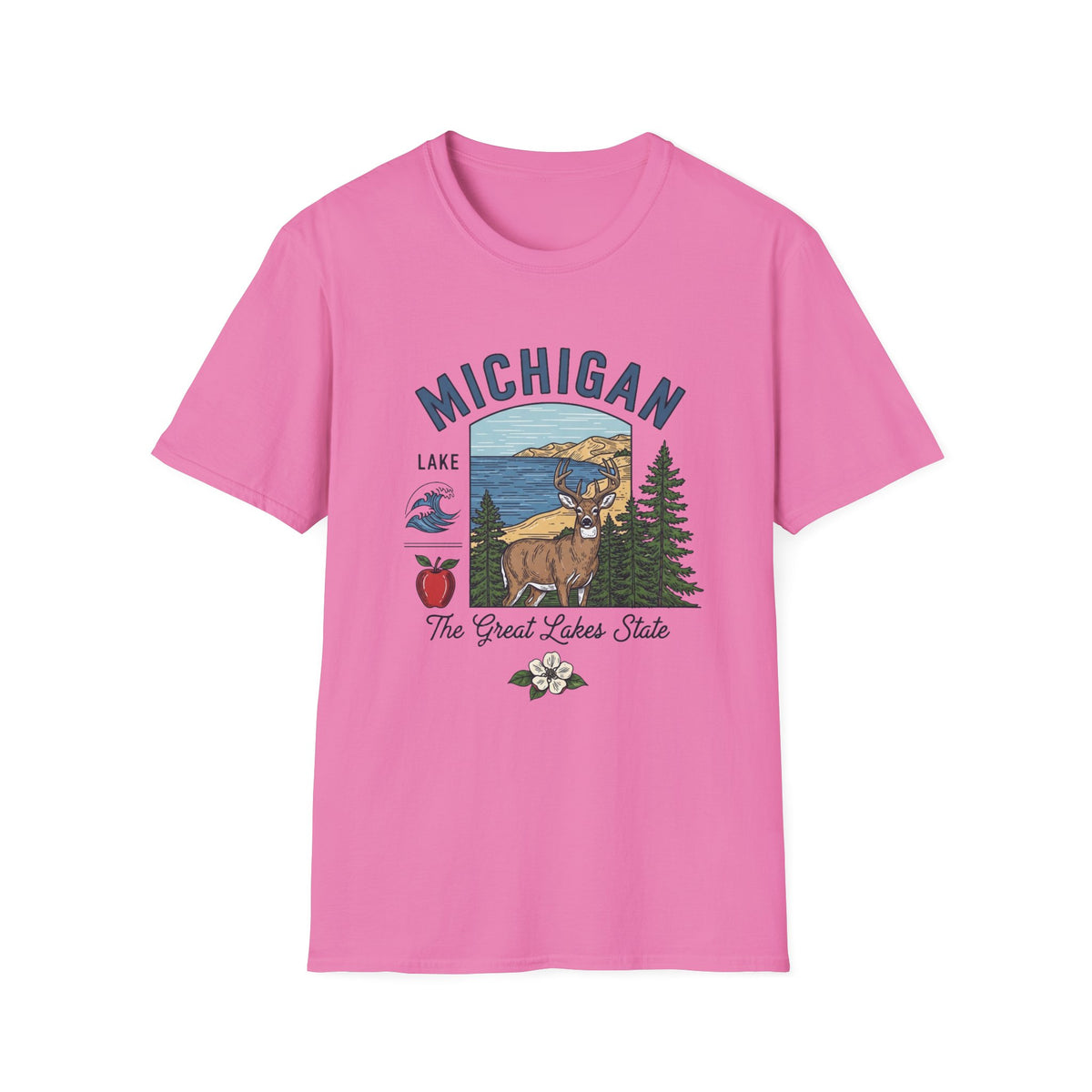 Michigan Graphic T-Shirt — The Great Lakes State Deer Lake Travel Tourist Graphic Design Unisex 100 Cotton Gildan T-Shirt