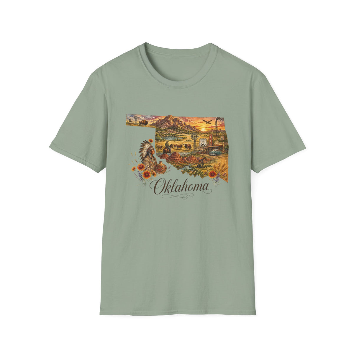 Oklahoma State Travel Tourist Graphic Design Unisex 100 Cotton Gildan T-Shirt
