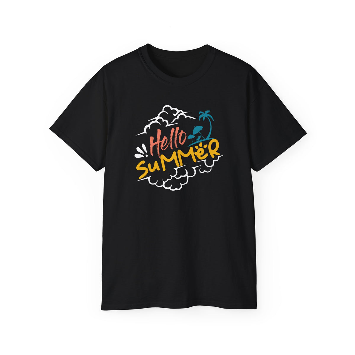 Hello Summer palm graphic Tee | beach vibes, tropical script, casual summer top