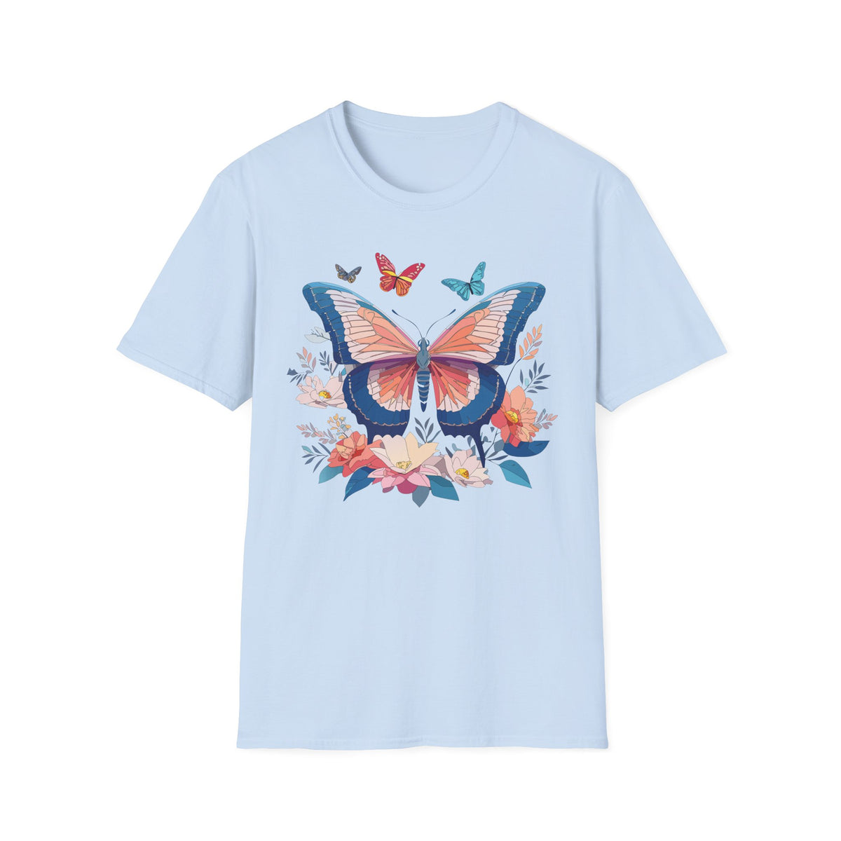 Butterfly Floral T‑Shirt — Colorful Garden Butterfly Graphic Design Unisex 100 Cotton Gildan T-Shirt