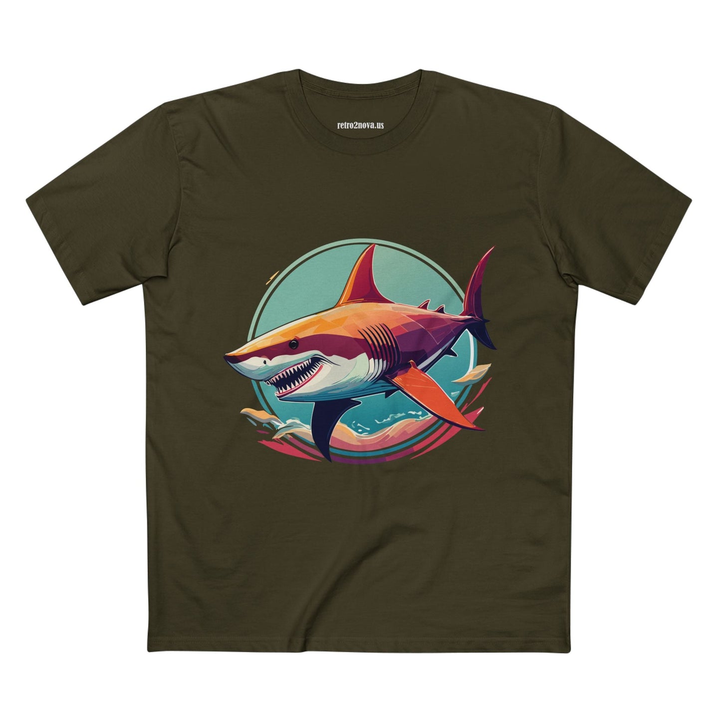 Unisex Animals Shark Shirt Premium Cotton Staple Tee With Original Art Design By Retro2Nova From Exclusive Art Collection