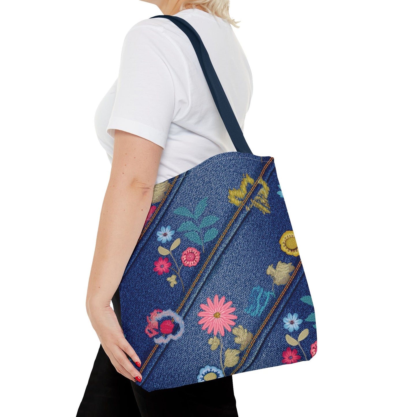 Denim Fabric Imitation Print Unisex Canvas Bag Poly Spun 3 Sizes Tote Bag 164