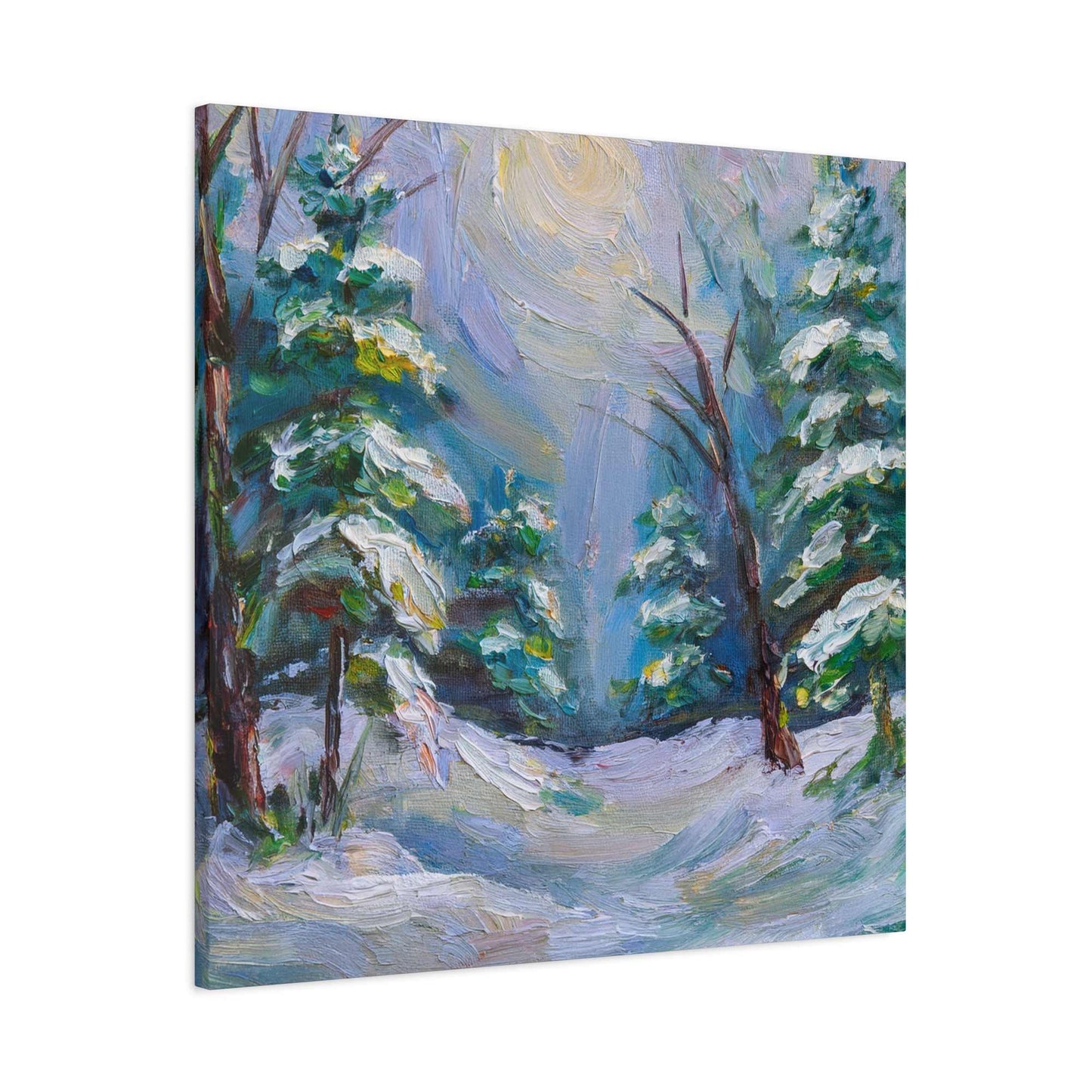Snow Forest Print Canvas, Oil Paint Print 20x20, 24x24, 30x30, 32x32, 36x36 Art Design Print Pine-Wood Inner Frame MC-78