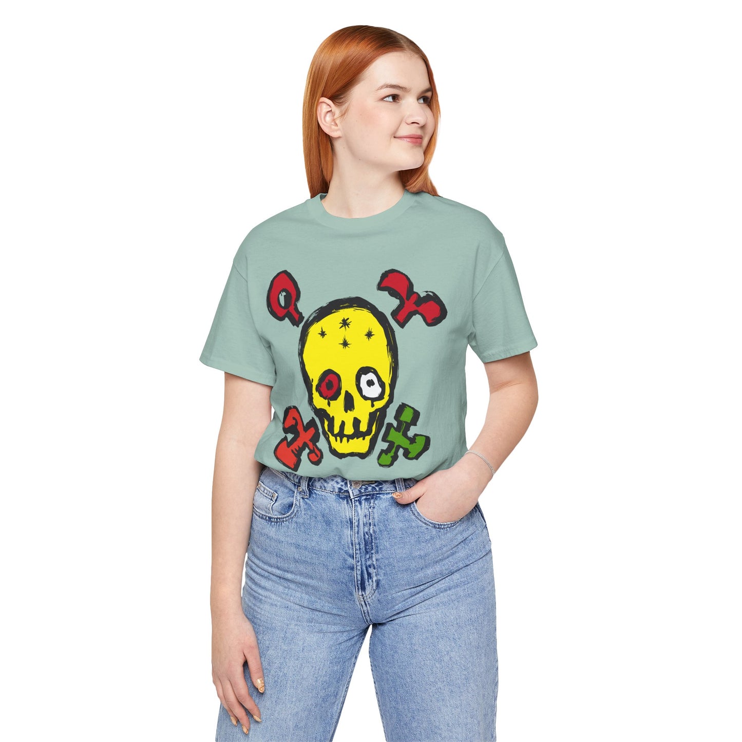 Yellow Skull Graphic Design Tee, Skull Shirt, Vintage Tees, Art Design T-Shirt, Vintage Graphic Tee, Art Shirts with Skulls