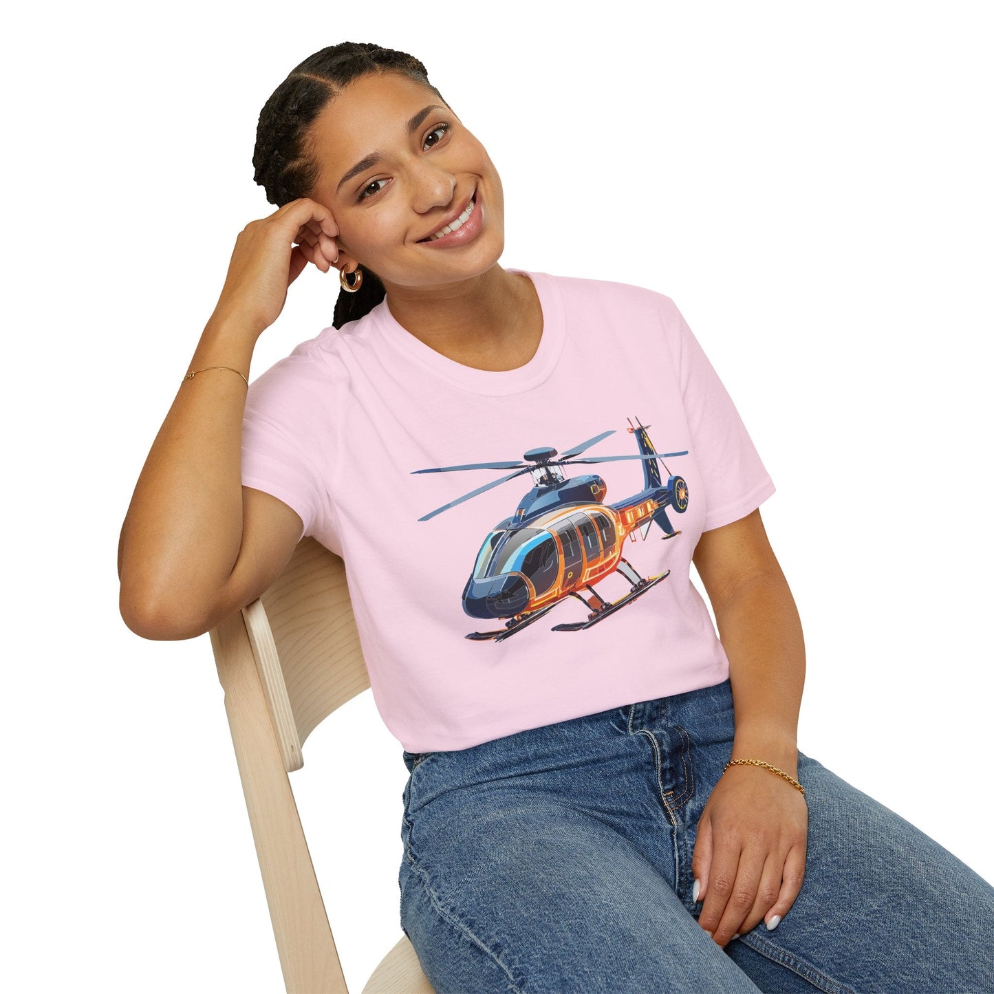 Unisex Helicopter Graphic T Shirt Softstyle 64000 Short Sleeve Chopper Tee For Everyday Comfort