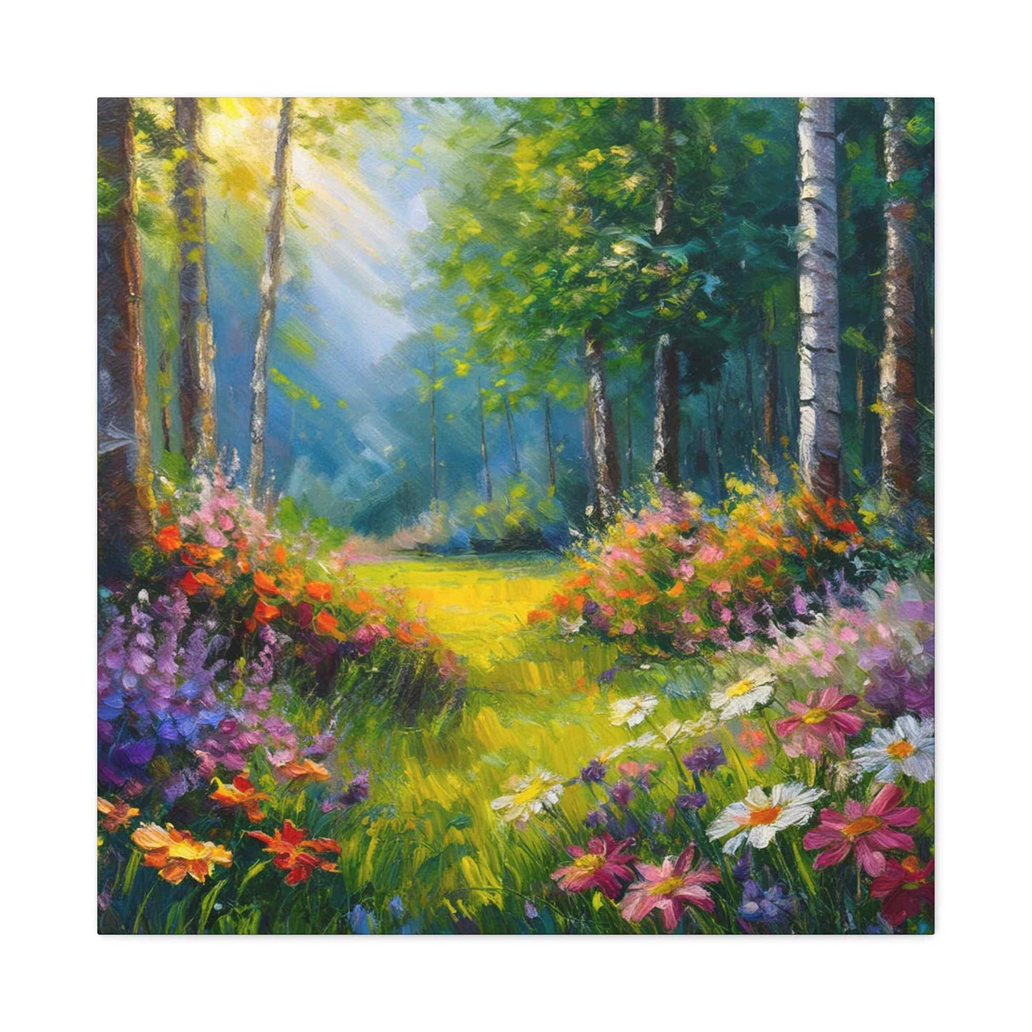 Summer Forest Print Canvas, Oil Paint Print 20x20, 24x24, 30x30, 32x32, 36x36 Art Design Print Pine-Wood Inner Frame MC-90