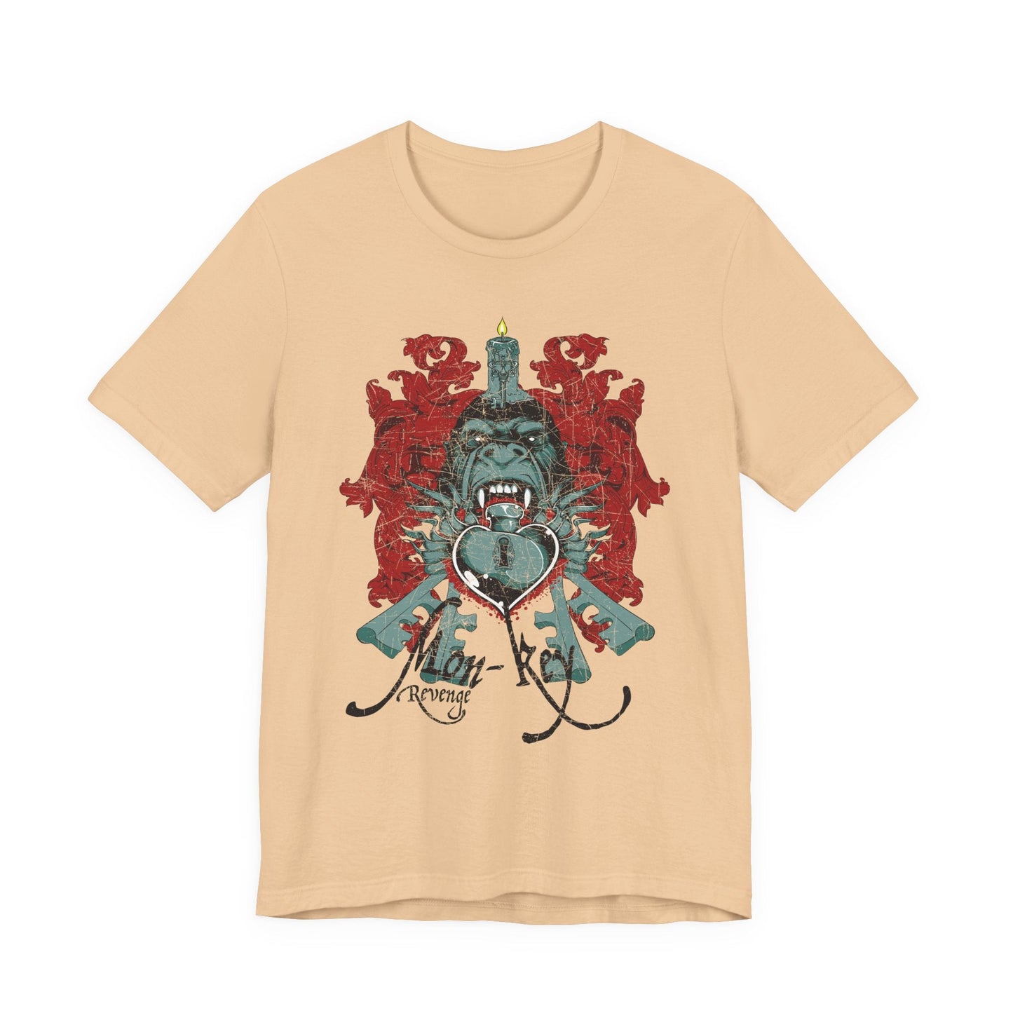 Gorilla Crest with Sword and Heart T-Shirt Heraldic Gothic Design Rock Band T-Shirt