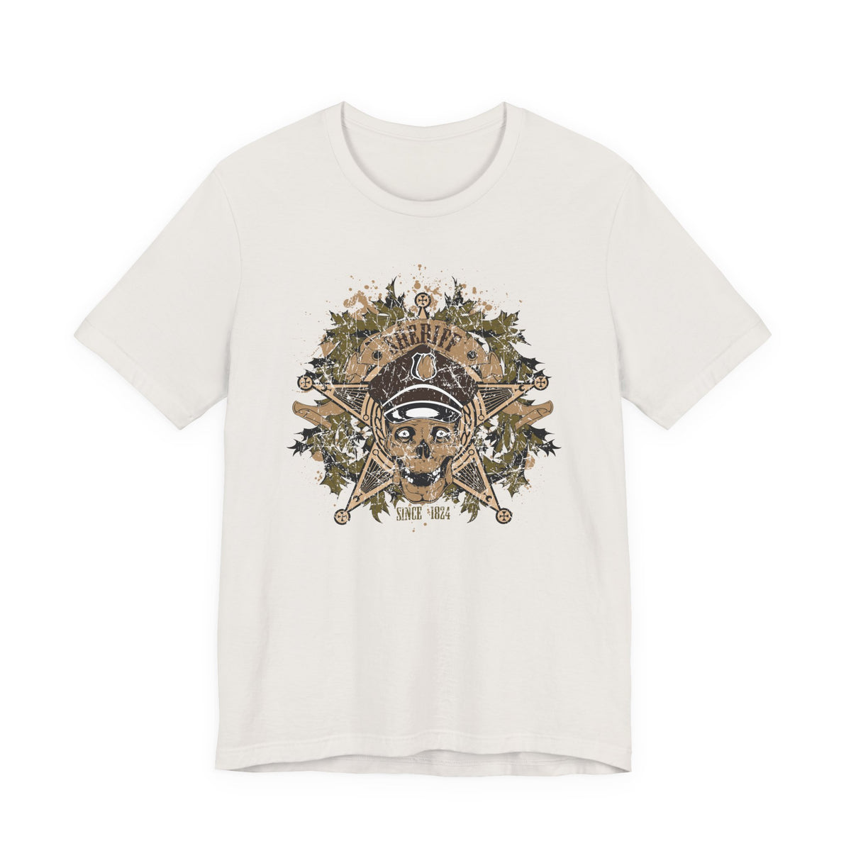 Skull and Crossbones Floral Emblem T-Shirt Nautical Pirate Unisex Cotton Tee Art-45