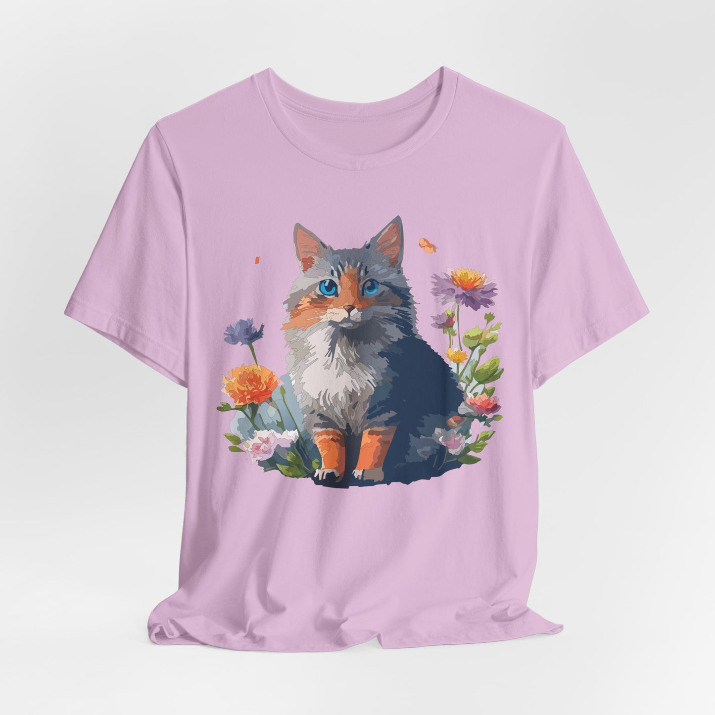 Floral Cat Tee, Animal Shirt, Cat Shirt, Floral Tee, Flower T-shirt, T-Shirt with Animal, Summer Top with Art Design