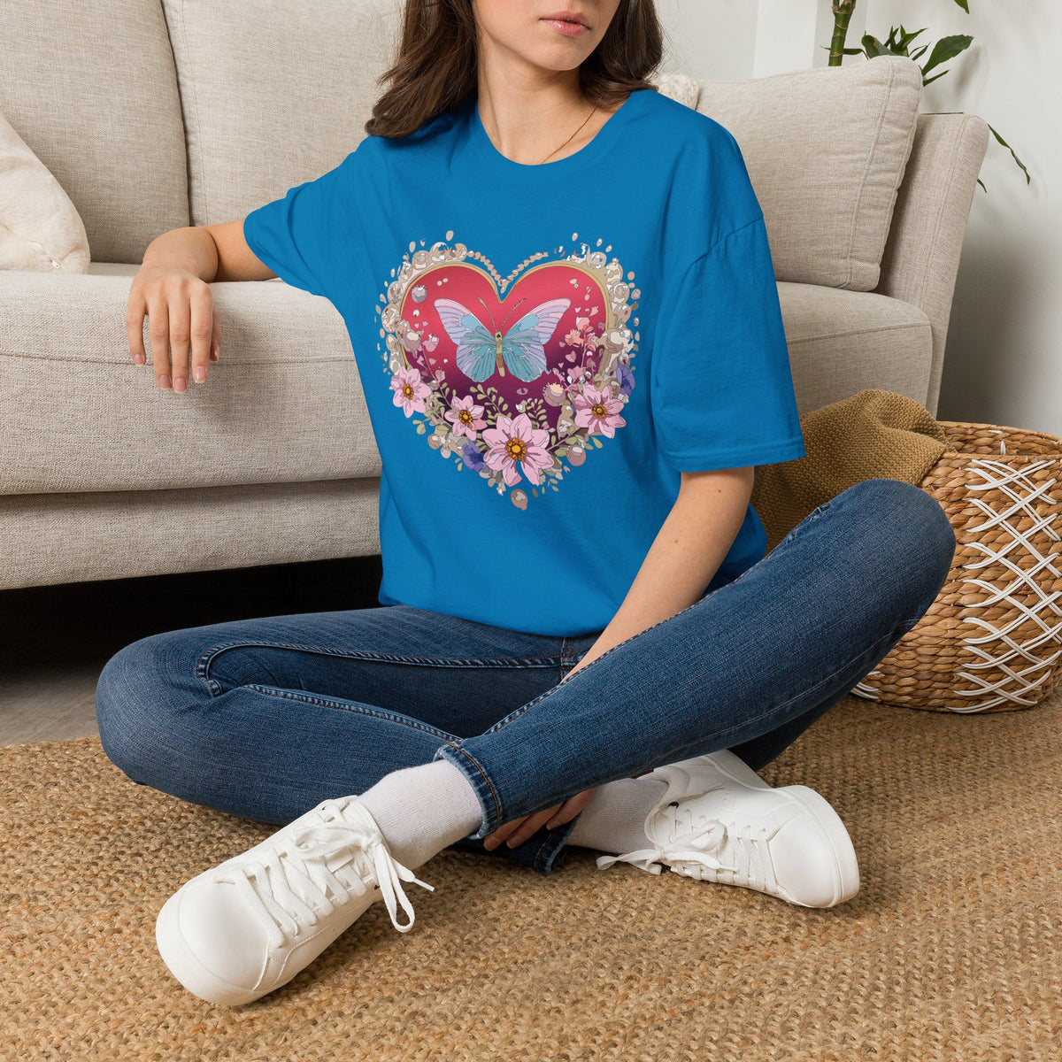 Butterfly Heart Floral Graphic Design Unisex 100 Cotton Gildan T-Shirt