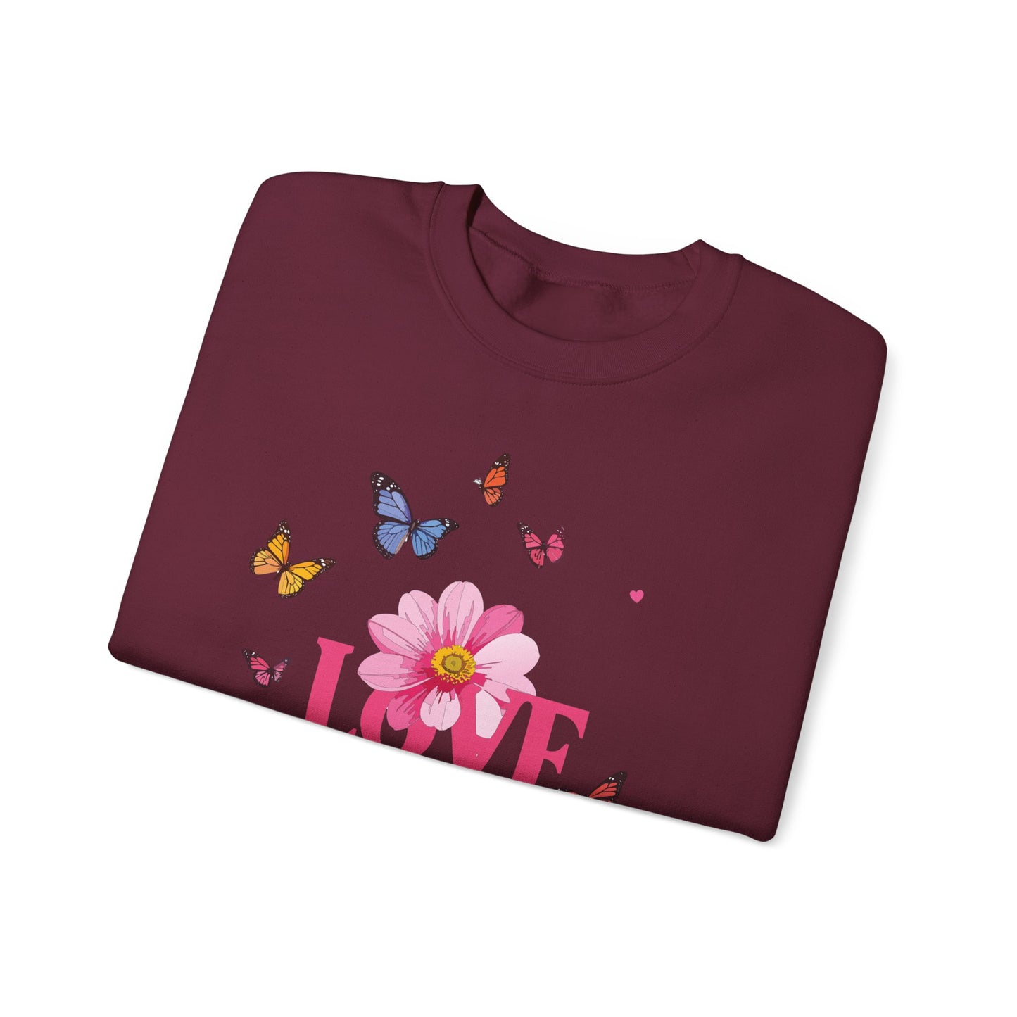 Unisex Floral Love Sweatshirt, Love Floral Sweatshirt, Floral Butterfly Sweatshirt, 50/50 Cotton-Poly Valentine's Day Sweatshirt 01