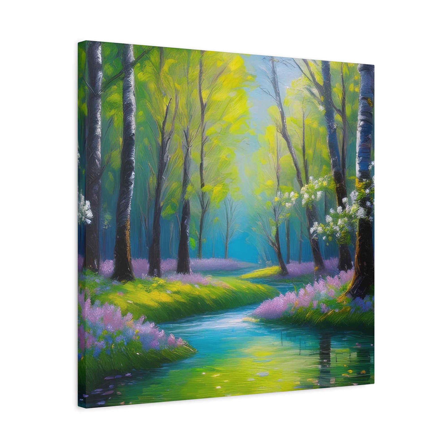 Spring Forest Print Canvas, Oil Paint Print 20x20, 24x24, 30x30, 32x32, 36x36 Art Design Print Pine-Wood Inner Frame MC-96