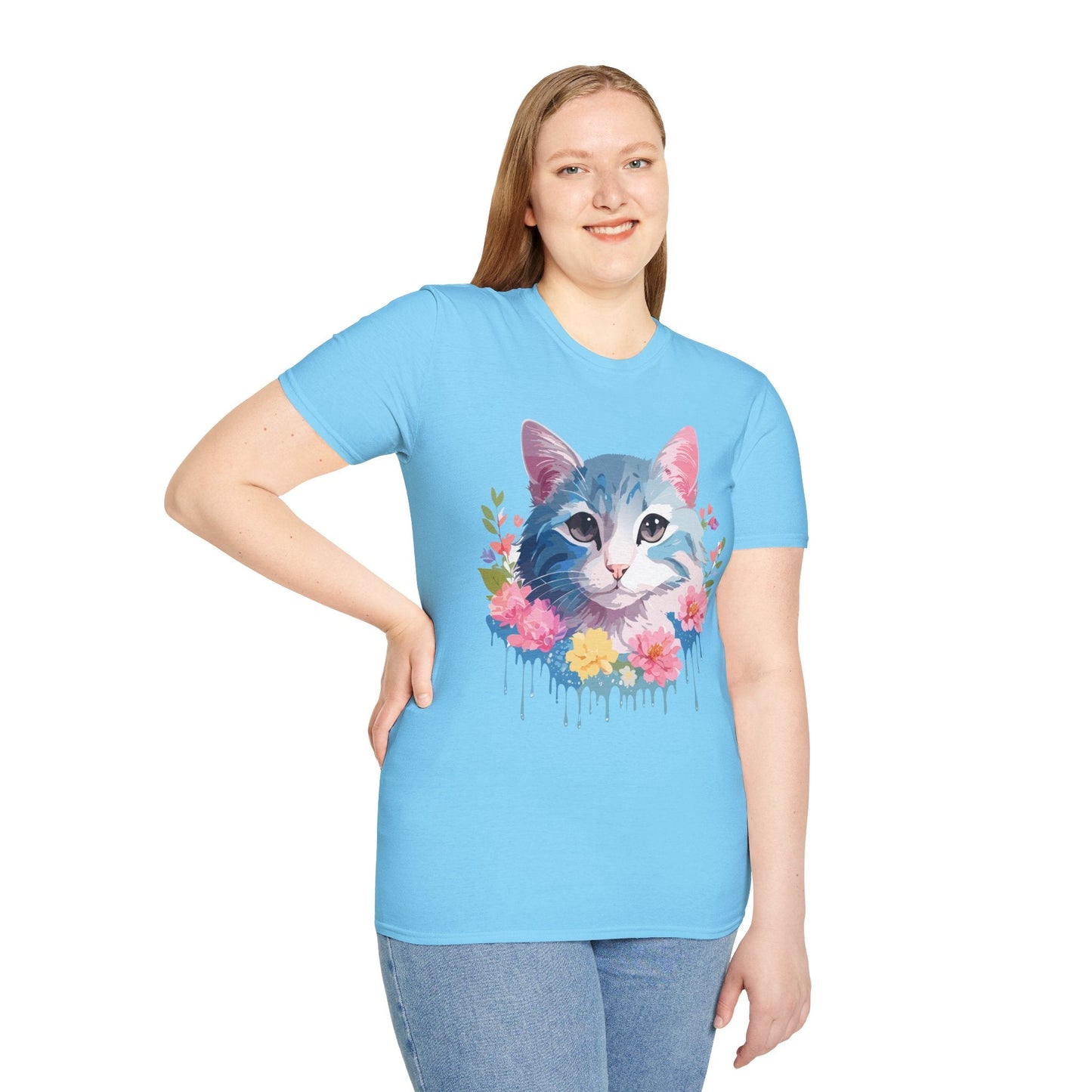 Cat Shirt Unisex Cat Tee Kitten Print Gildan Softstyle 64000