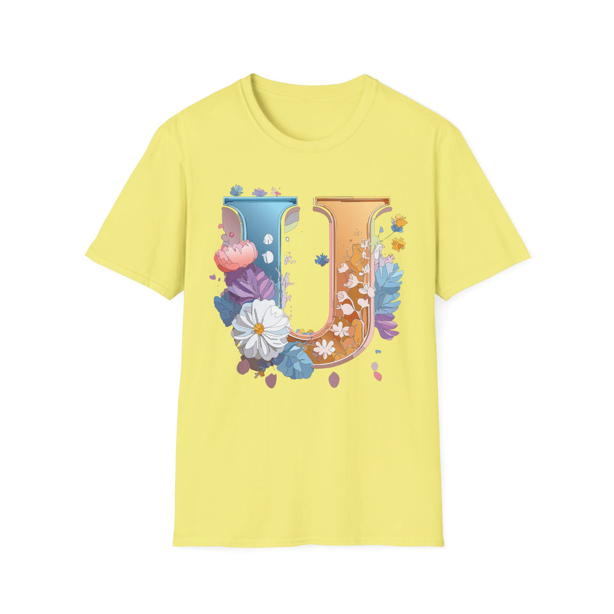 Floral Letter U T-Shirt | Botanical Initial Tee, Monogram Graphic