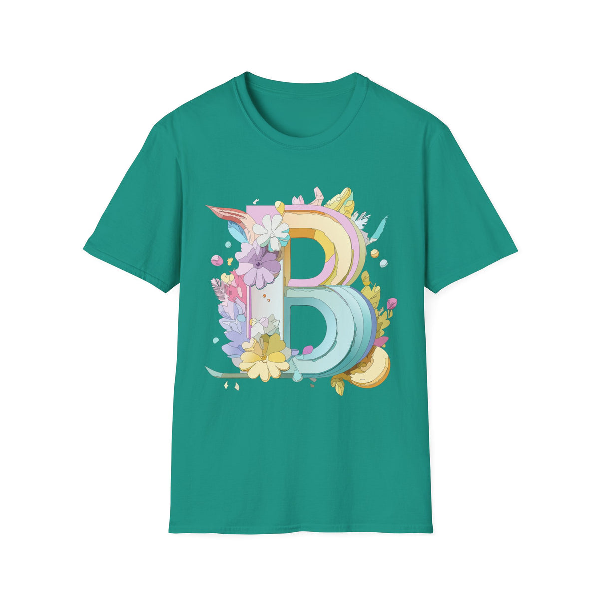 Floral Rainbow Letter B T-Shirt | Pastel Initial Monogram Tee