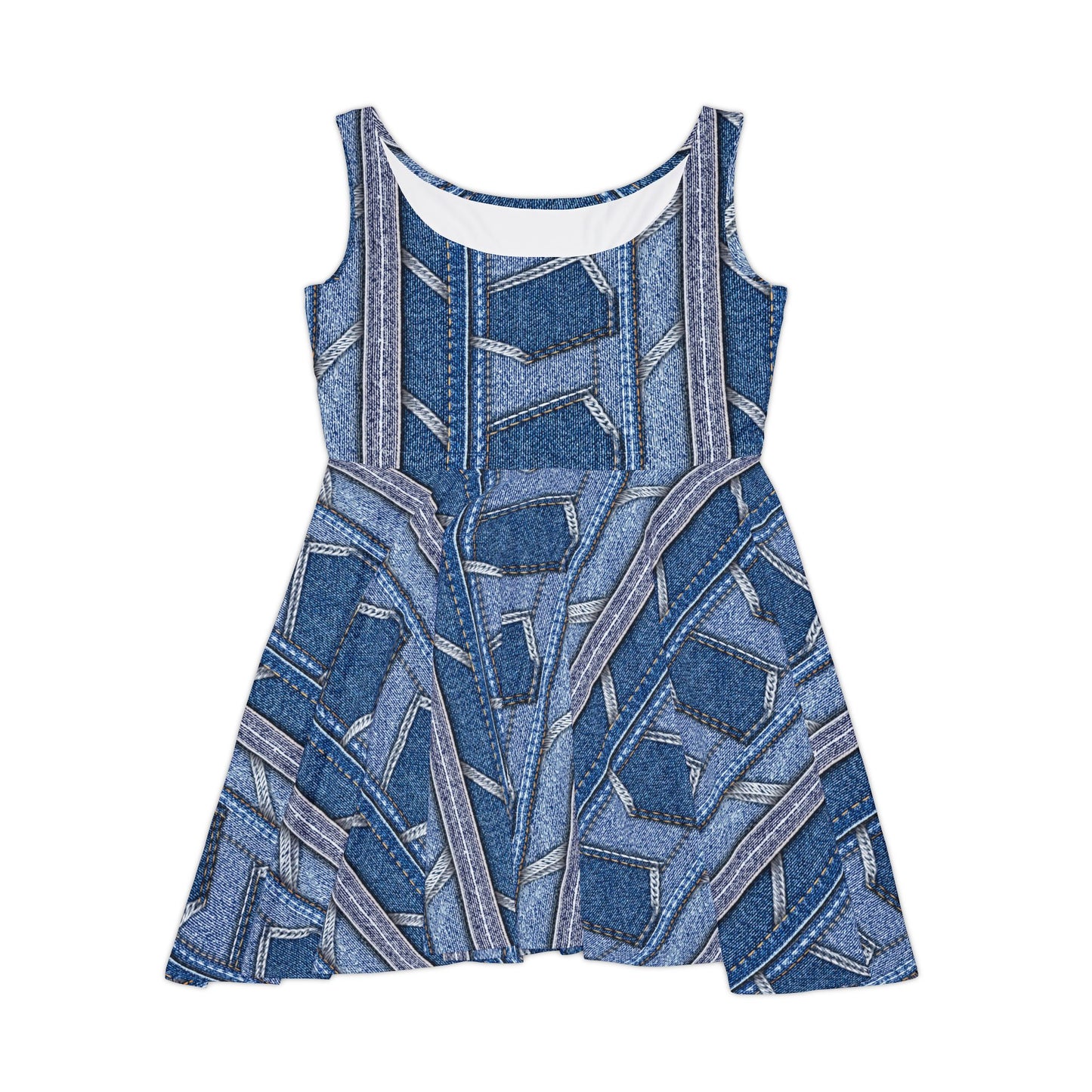 Women Denim Print Skater Dress, Denim Print Poly-Span Dress - 29