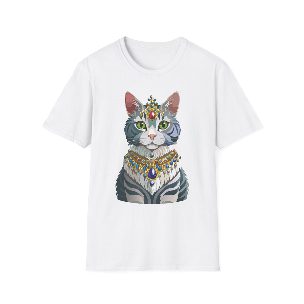 Regal Cat with Jewel Crown T-Shirt | Royal Tabby Illustration