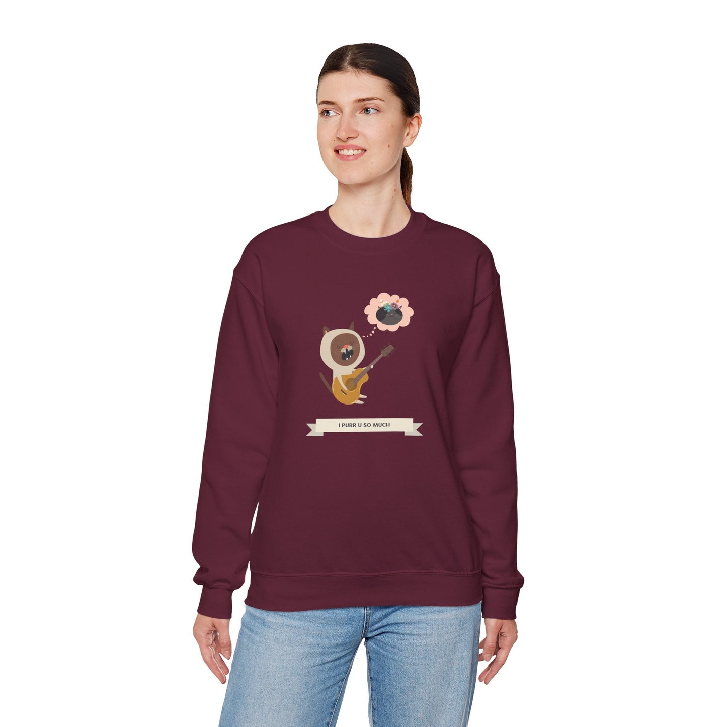 Cat with Guitar Sweatshirt, Love Sweatshirt, Cat Sweatshirt, Valentine's Day Sweatshirt, 50/50 Cotton-Poly Animal Sweatshirt 127