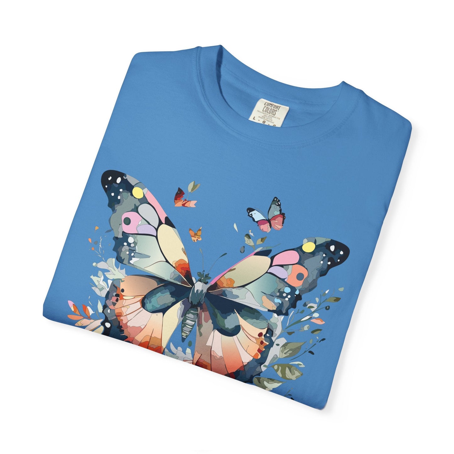 Butterfly Floral Print T-Shirt Botanical Design Unisex Heavy Cotton Tee b3