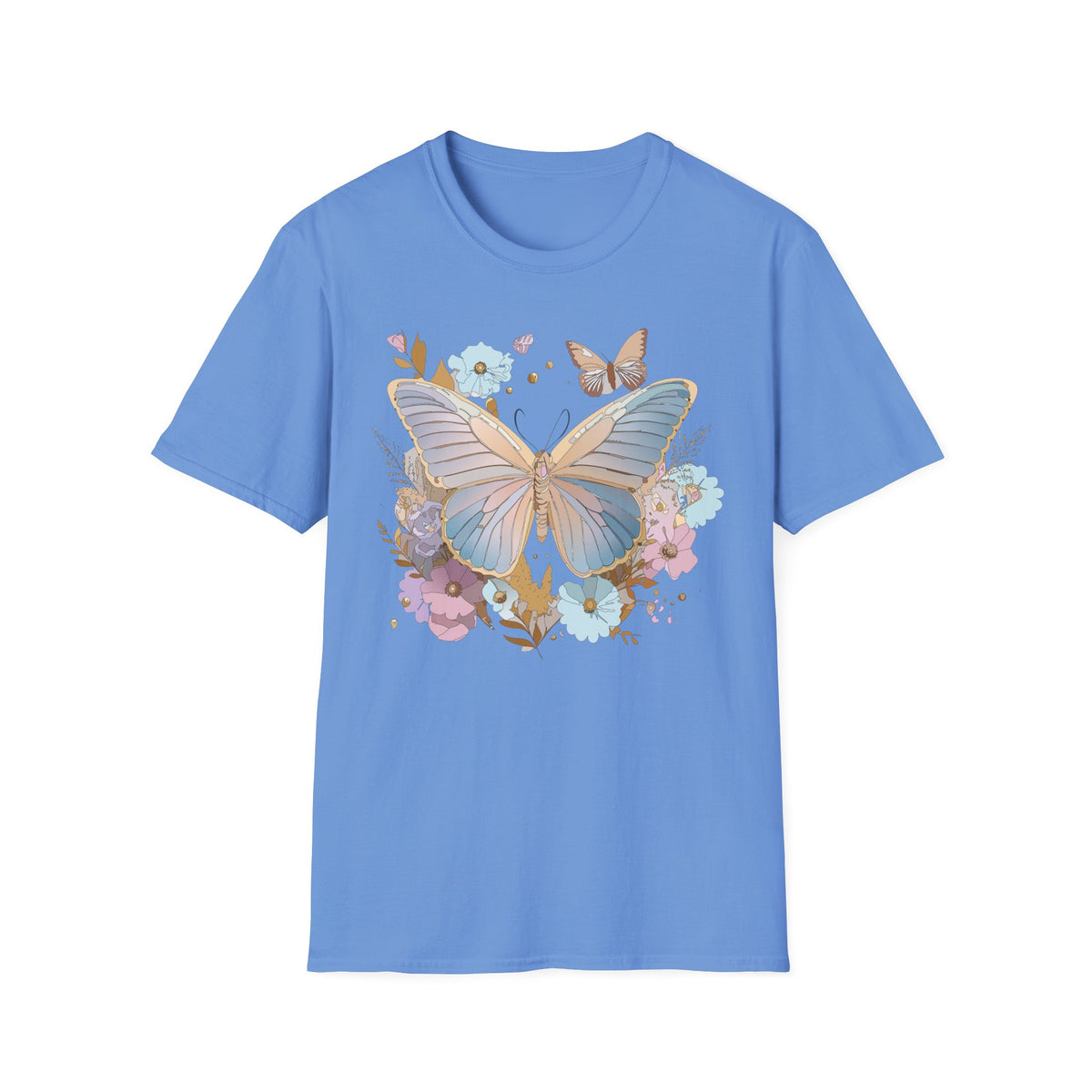 Butterfly Bloom T-Shirt — Pastel Floral Butterfly Graphic Design Unisex 100 Cotton Gildan T-Shirt