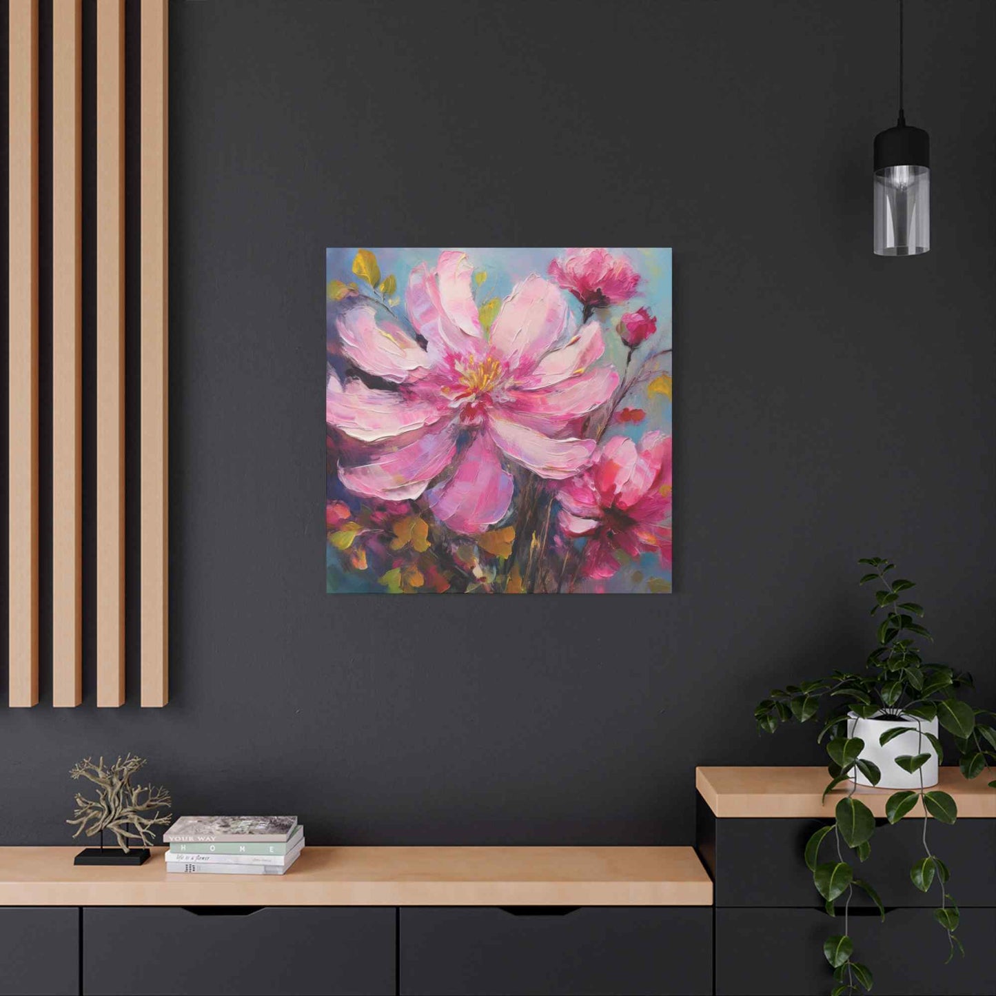 Pink Flowers Print Canvas, Pink Flowers Oil Paint Print 20x20, 24x24, 30x30, 32x32, 36x36, Art Design Print Non-Frame MC-12