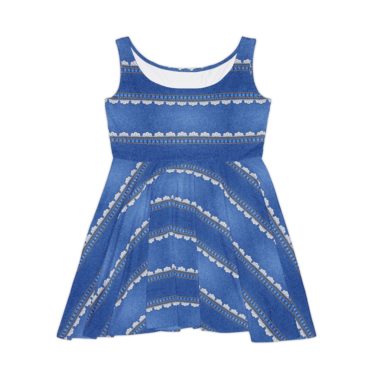 Women Denim Print Skater Dress, Denim Print Poly-Span Dress - 20