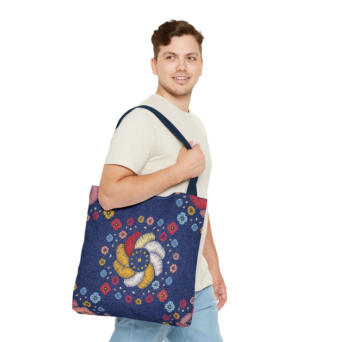 Denim Fabric Imitation Print Unisex Canvas Bag Poly Spun 3 Sizes Tote Bag 153