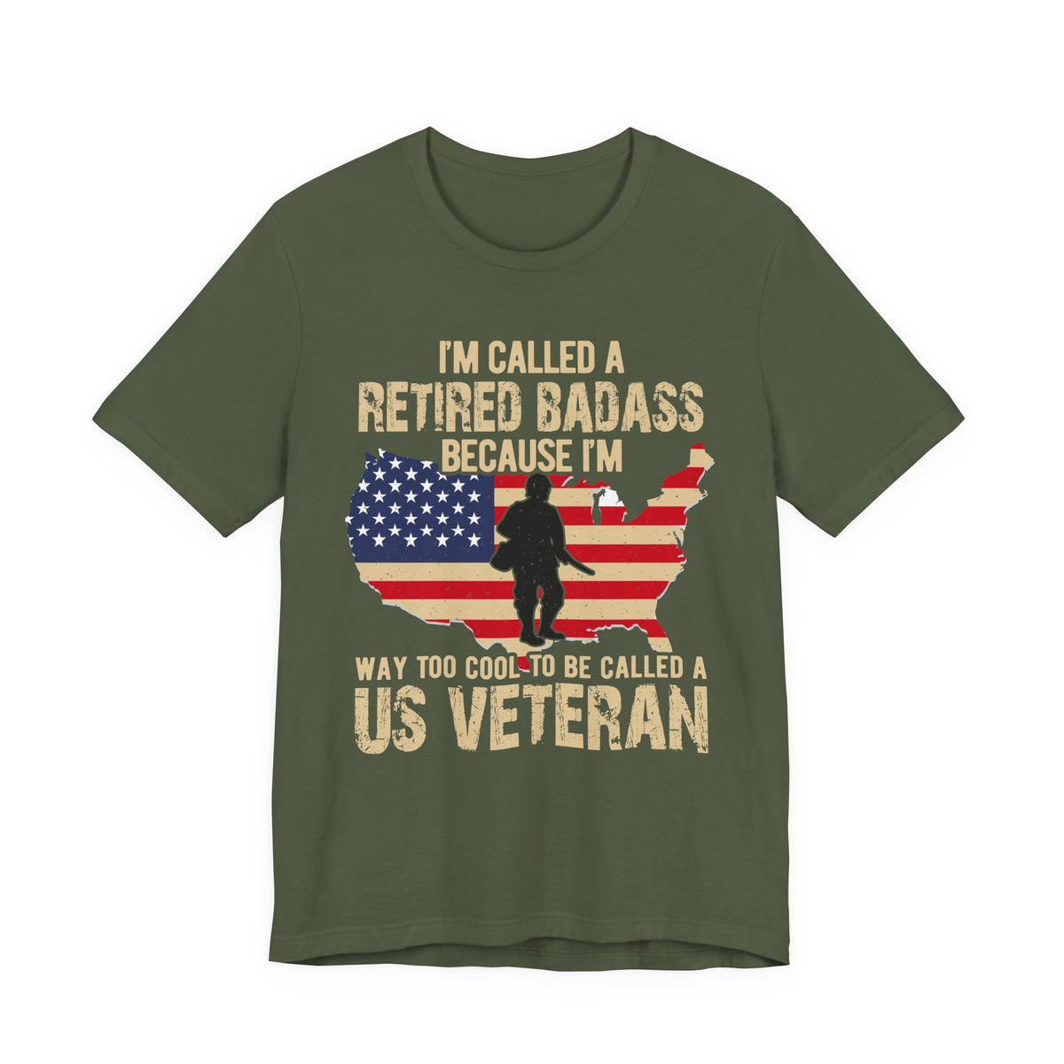 Retired Badass US Veteran T-Shirt American Flag Silhouette Unisex Cotton v22