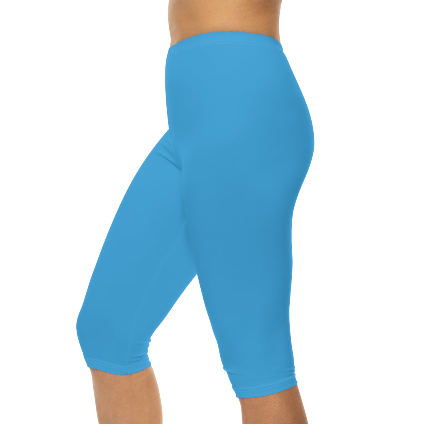 Fresh Sky Blue Color Women's Brushed Suede Poly Span Casual Capri Leggings XS-2XL