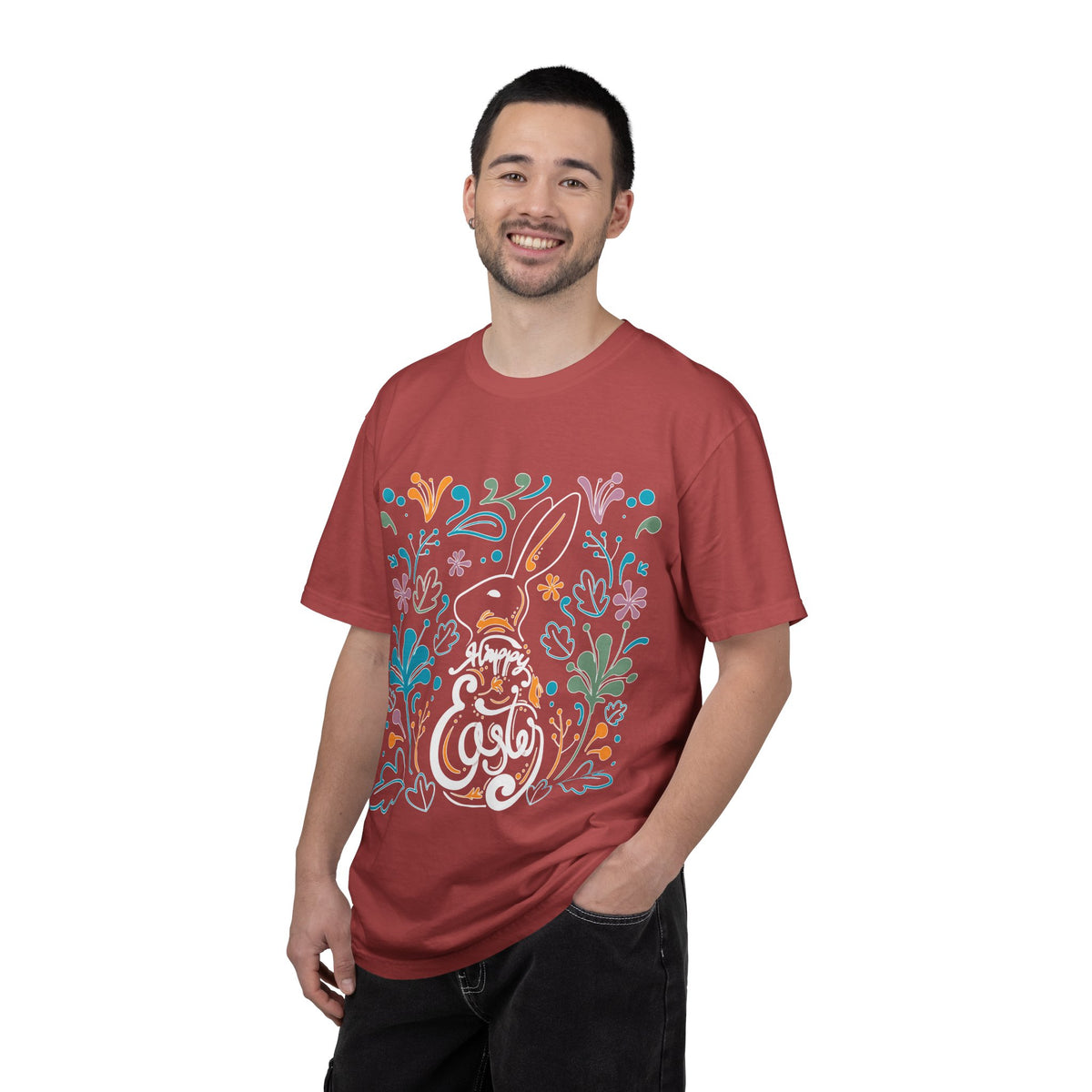 Easter Bunny Floral T-Shirt, Tee Shirt with Easter Signature, T Shirt with Easter Prints, Tee Shirt with Easter Design
