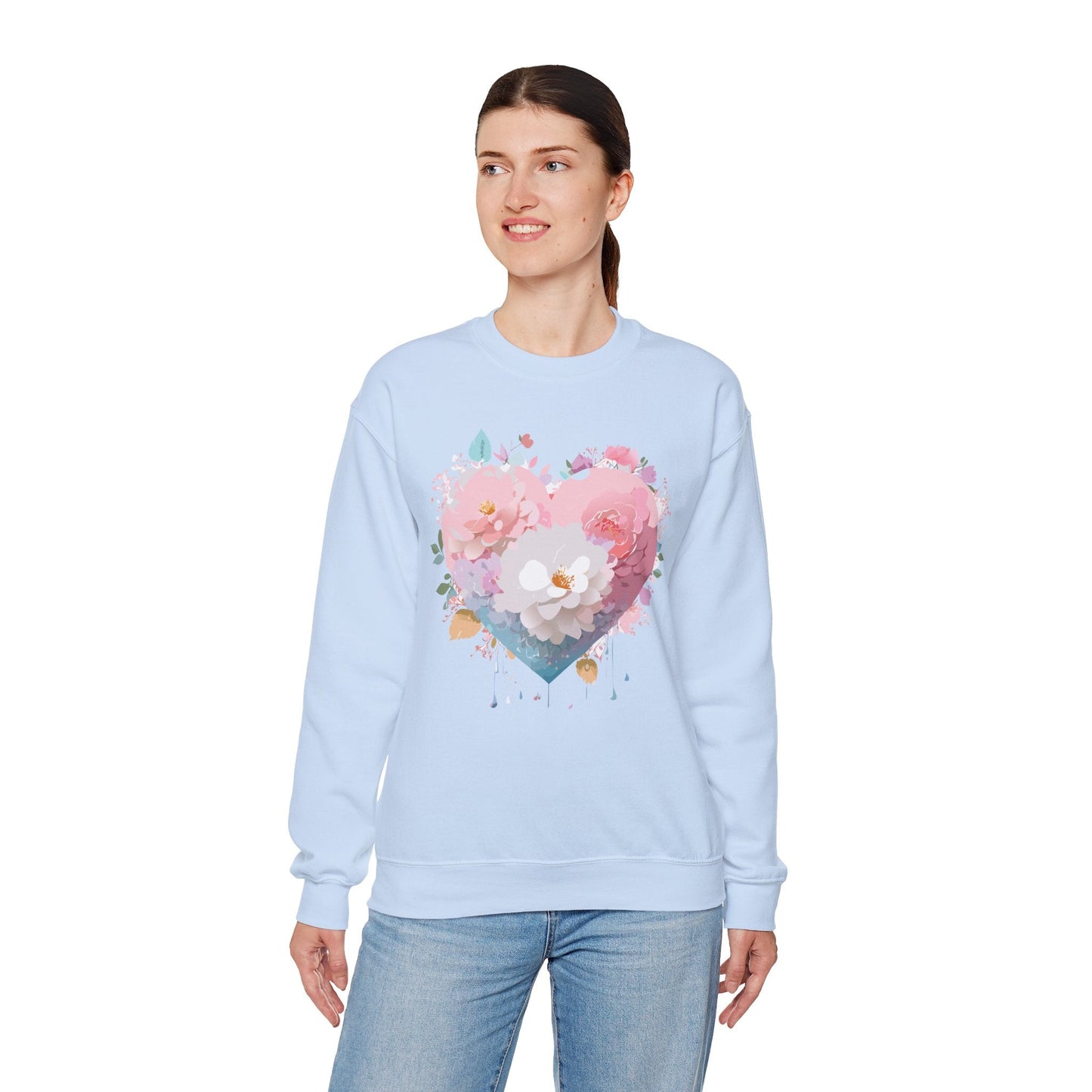 Unisex Floral Heart Sweatshirt For Valentines Day With Love Floral Print Crewneck