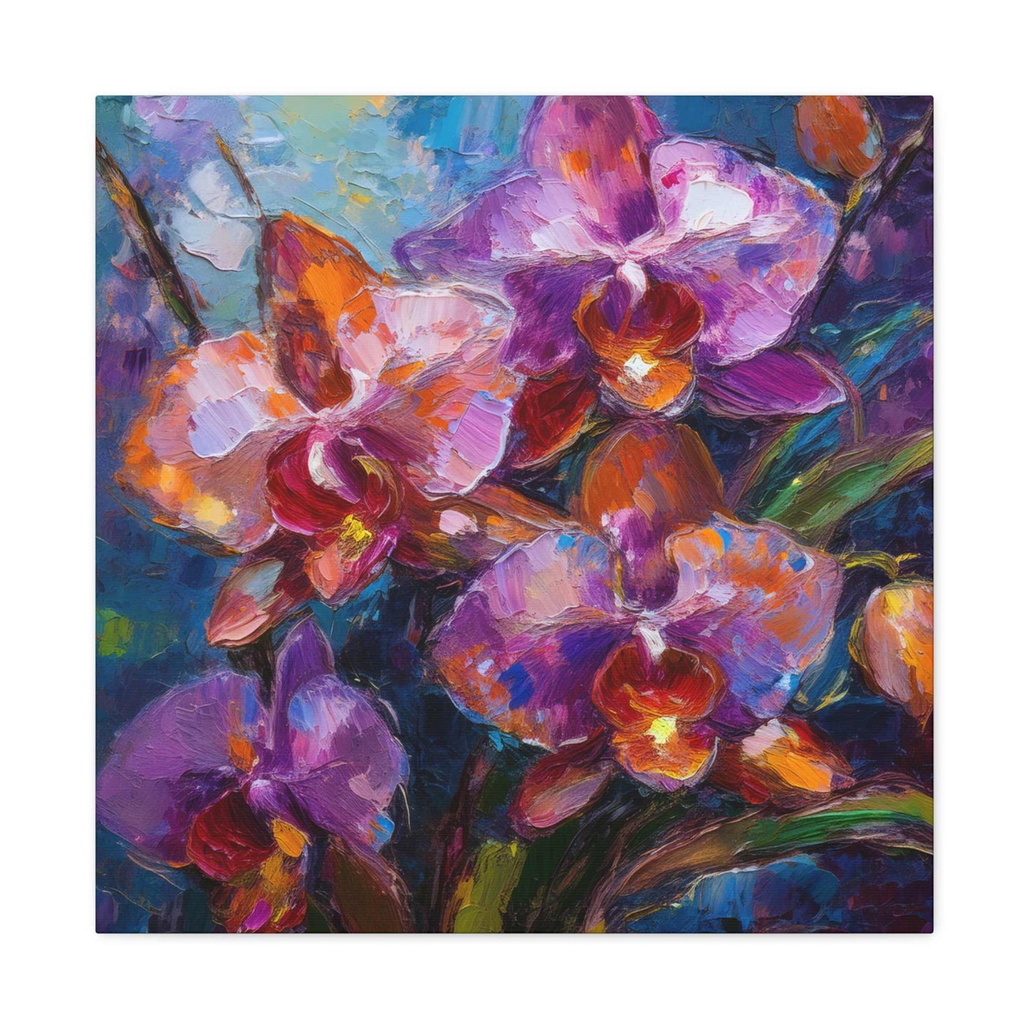 Purple Orchids Print Canvas, Floral Oil Paint Print 20x20, 24x24, 30x30, 32x32, 36x36 Art Design Pine-Wood Inner Frame MC-132