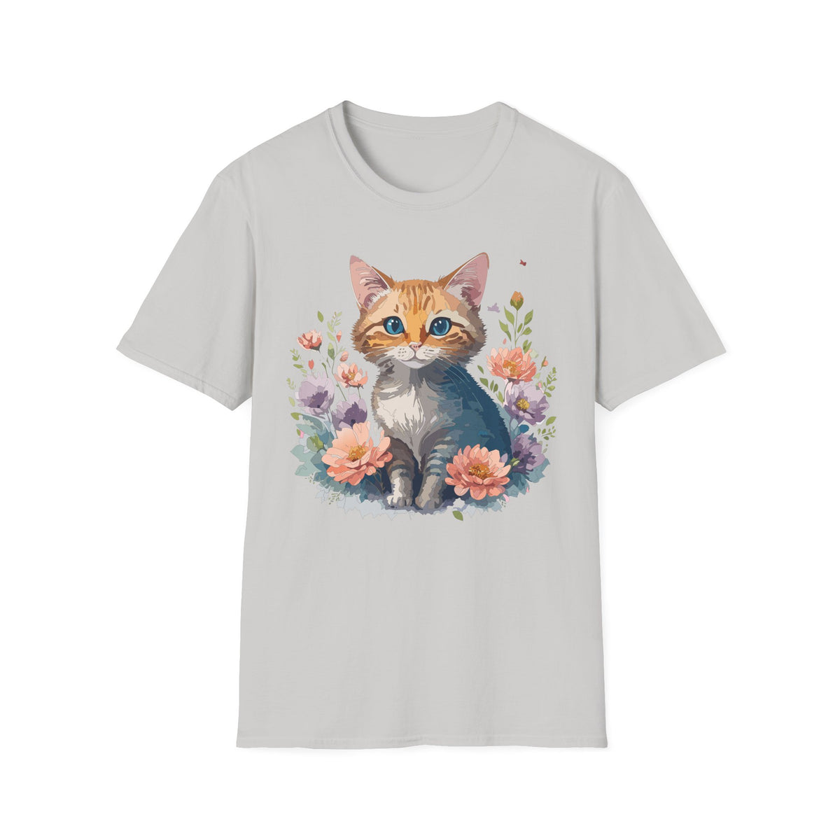 Watercolor Ginger Kitten T-Shirt | Floral Cat Illustration, Cute Kitty Tee